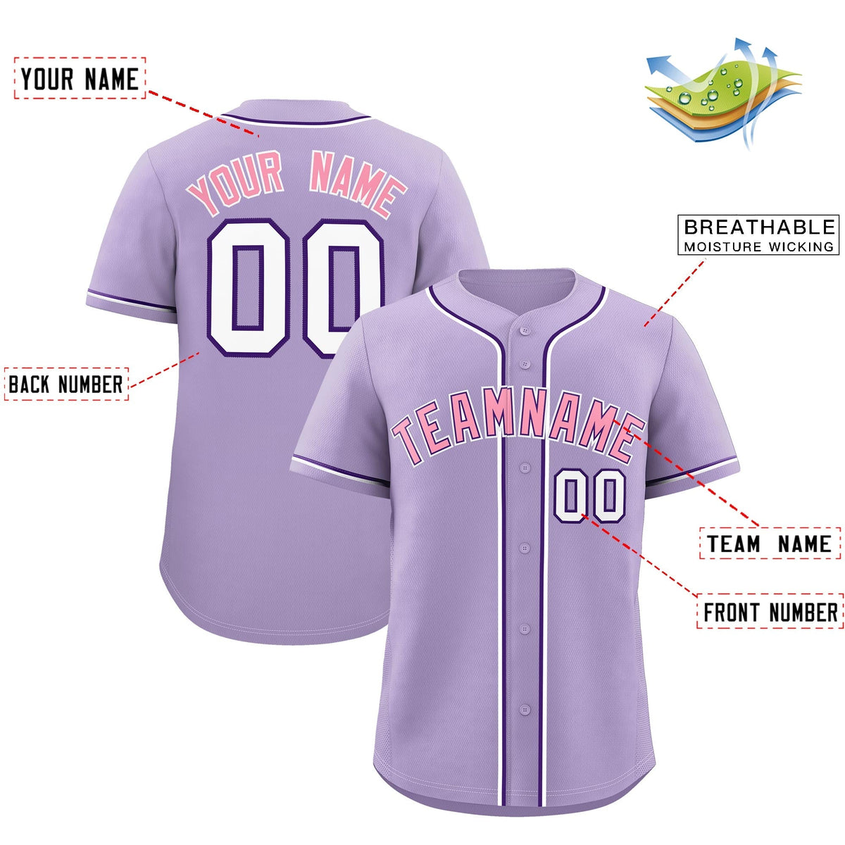Custom Light Purple Classic Style Stitched Sports Uniform Personalized For Teams Lightweight Baseball Jersey| KXKSHOP