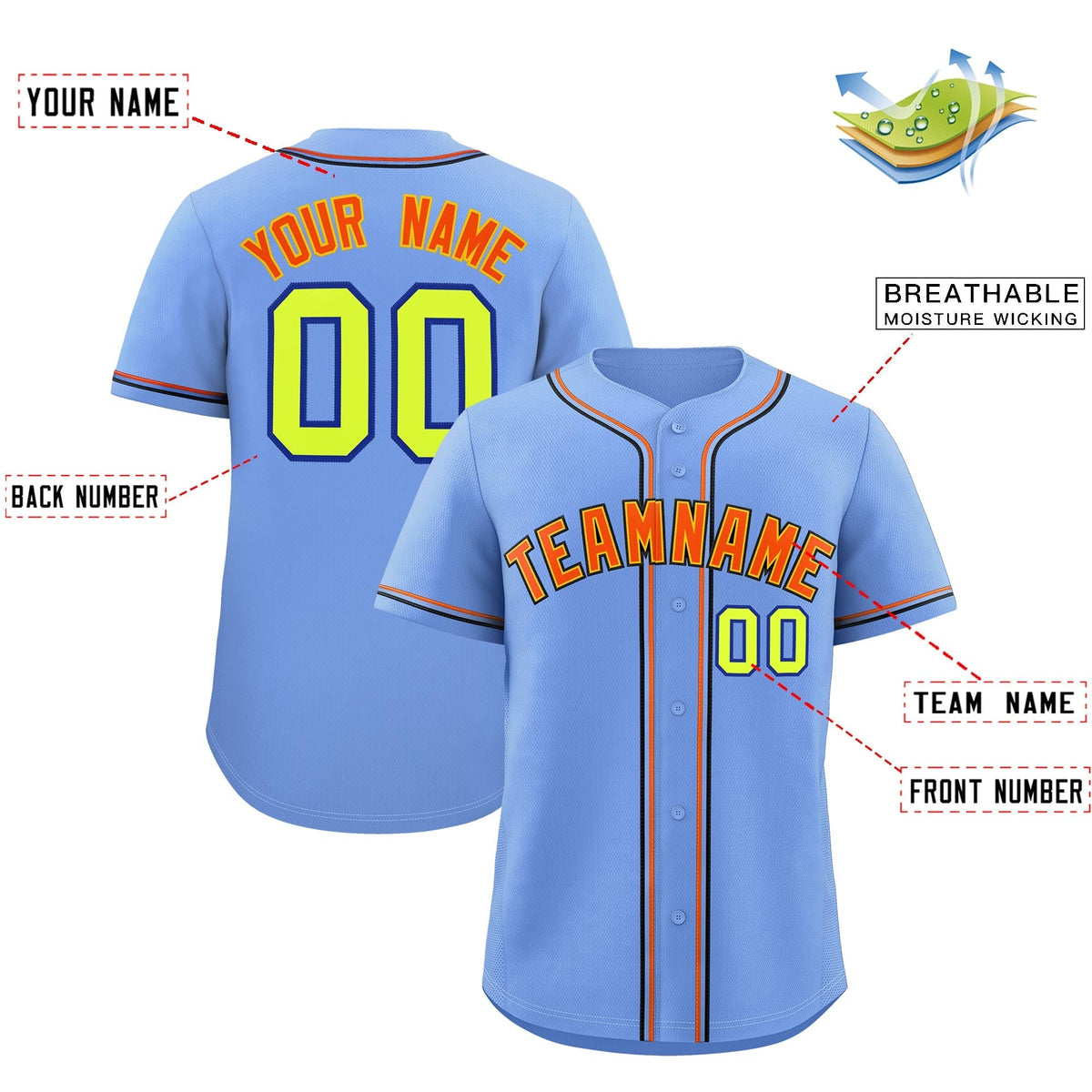 Custom Light Blue Classic Style Stitched Sports Uniform Personalized For Teams Lightweight Baseball Jersey| KXKSHOP