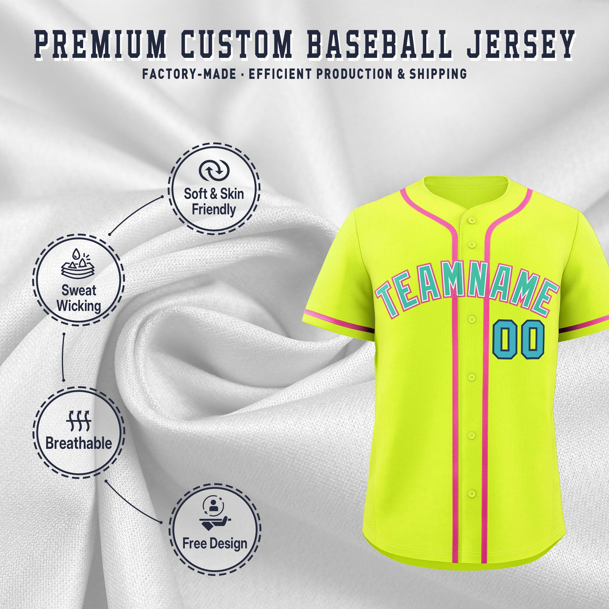 Custom Fluorescent Green Classic Style Stitched Sports Uniform Personalized For Teams Quick Dry Baseball Jersey| KXKSHOP