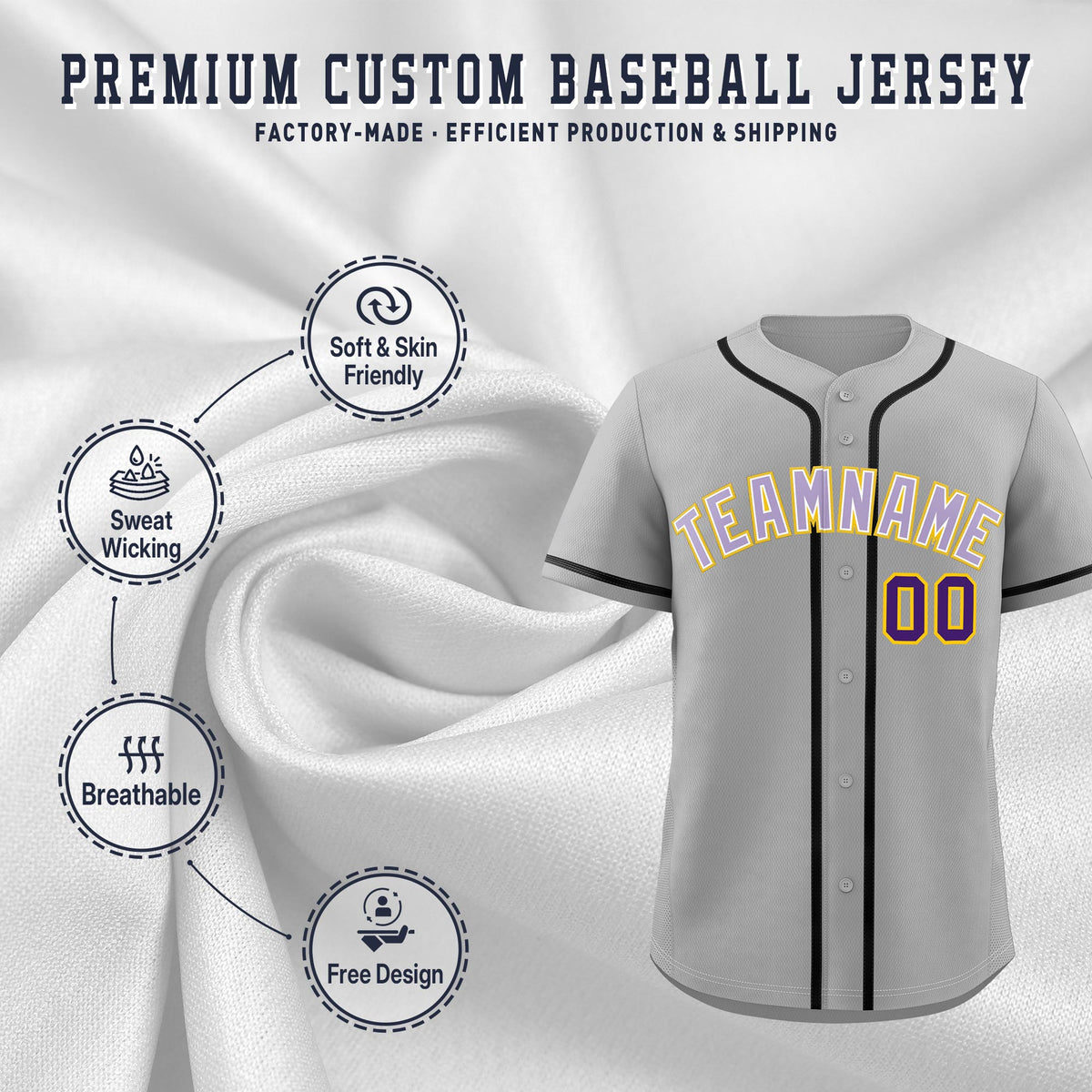 Custom Light Gray Classic Style Stitched Sports Uniform Personalized For Teams Lightweight Baseball Jersey| KXKSHOP