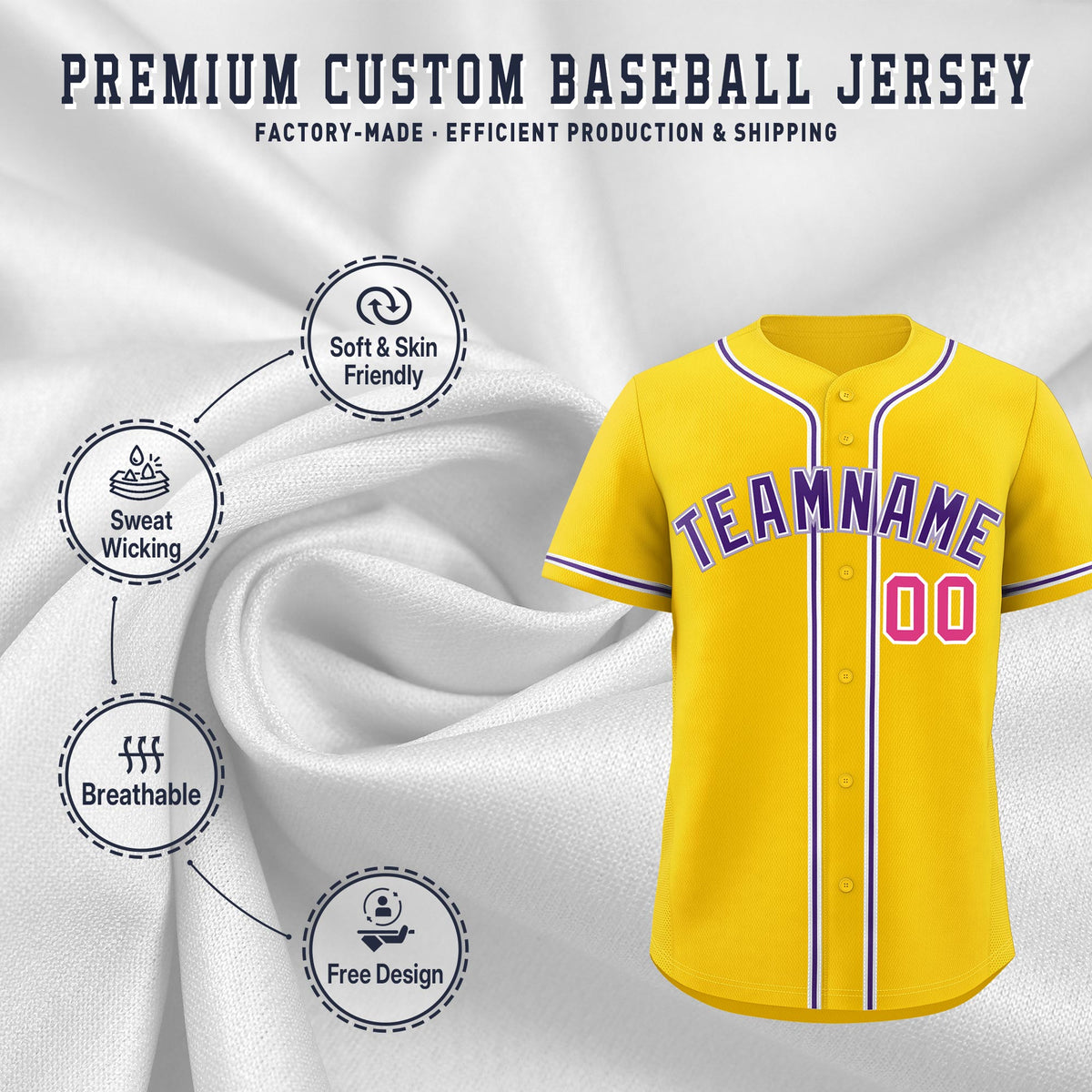 Custom Gold Classic Style Stitched Sports Uniform Personalized For Teams Lightweight Baseball Jersey| KXKSHOP