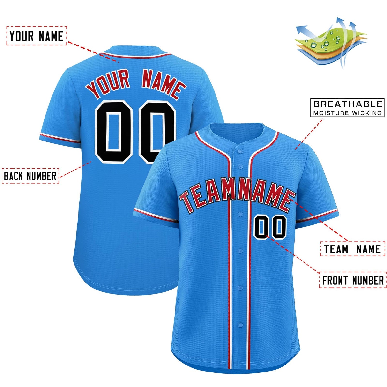 Custom Light Blue Classic Style Stitched Sports Uniform Personalized For Teams Quick Dry Baseball Jersey| KXKSHOP