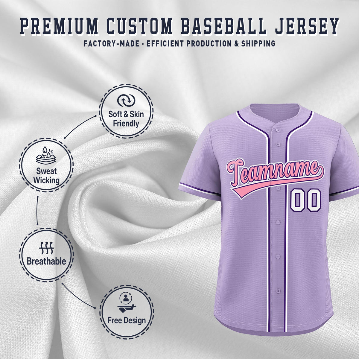 Custom Light Purple Classic Style Stitched Sports Uniform Personalized For Teams Lightweight Baseball Jersey| KXKSHOP
