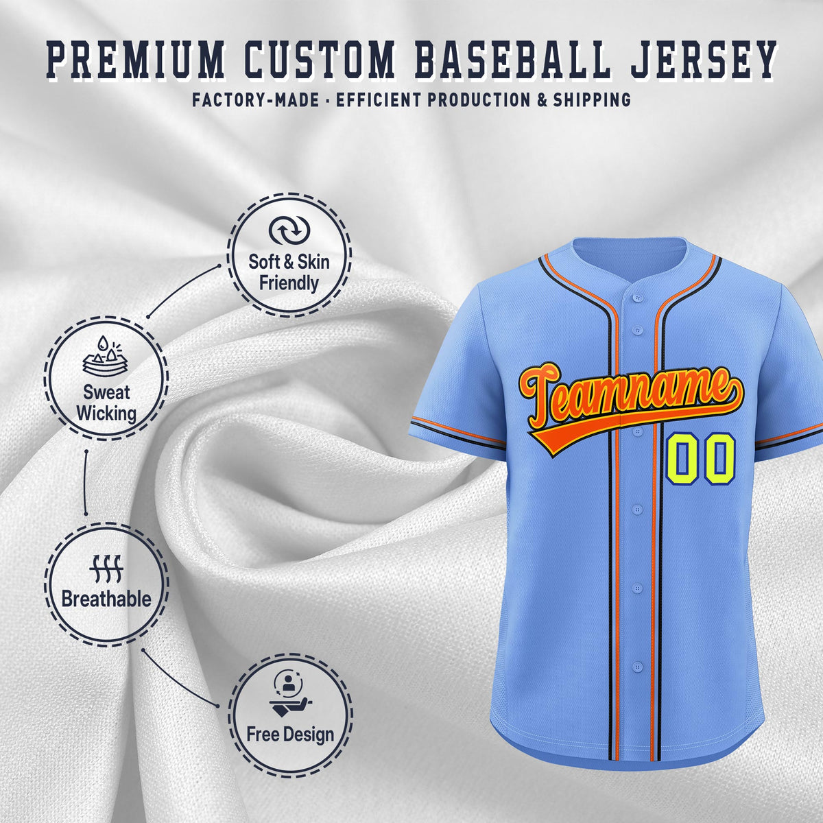 Custom Light Blue Classic Style Stitched Sports Uniform Personalized For Teams Lightweight Baseball Jersey| KXKSHOP