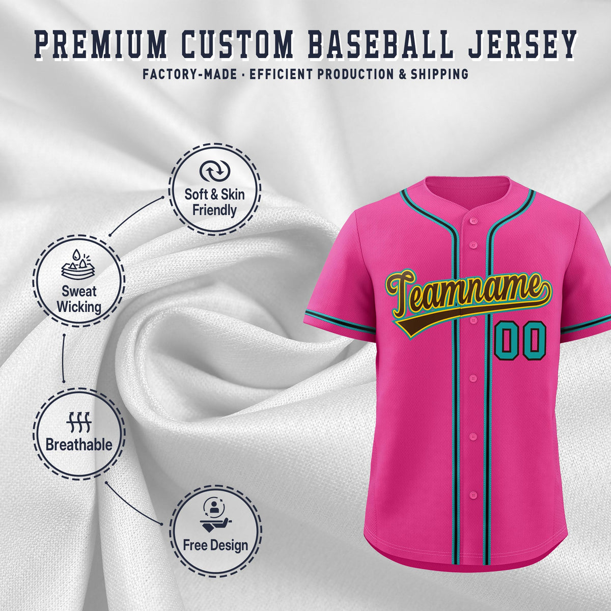 Custom Pink Classic Style Stitched Sports Uniform Personalized For Teams Lightweight Baseball Jersey| KXKSHOP