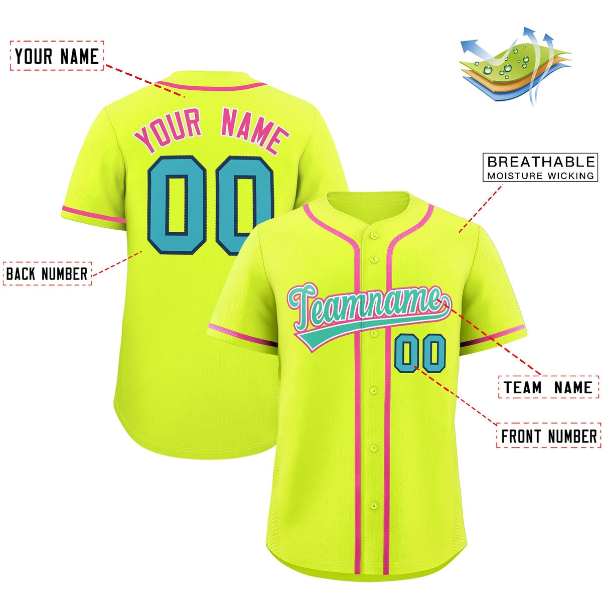 Custom Fluorescent Green Classic Style Stitched Sports Uniform Personalized For Teams Quick Dry Baseball Jersey| KXKSHOP