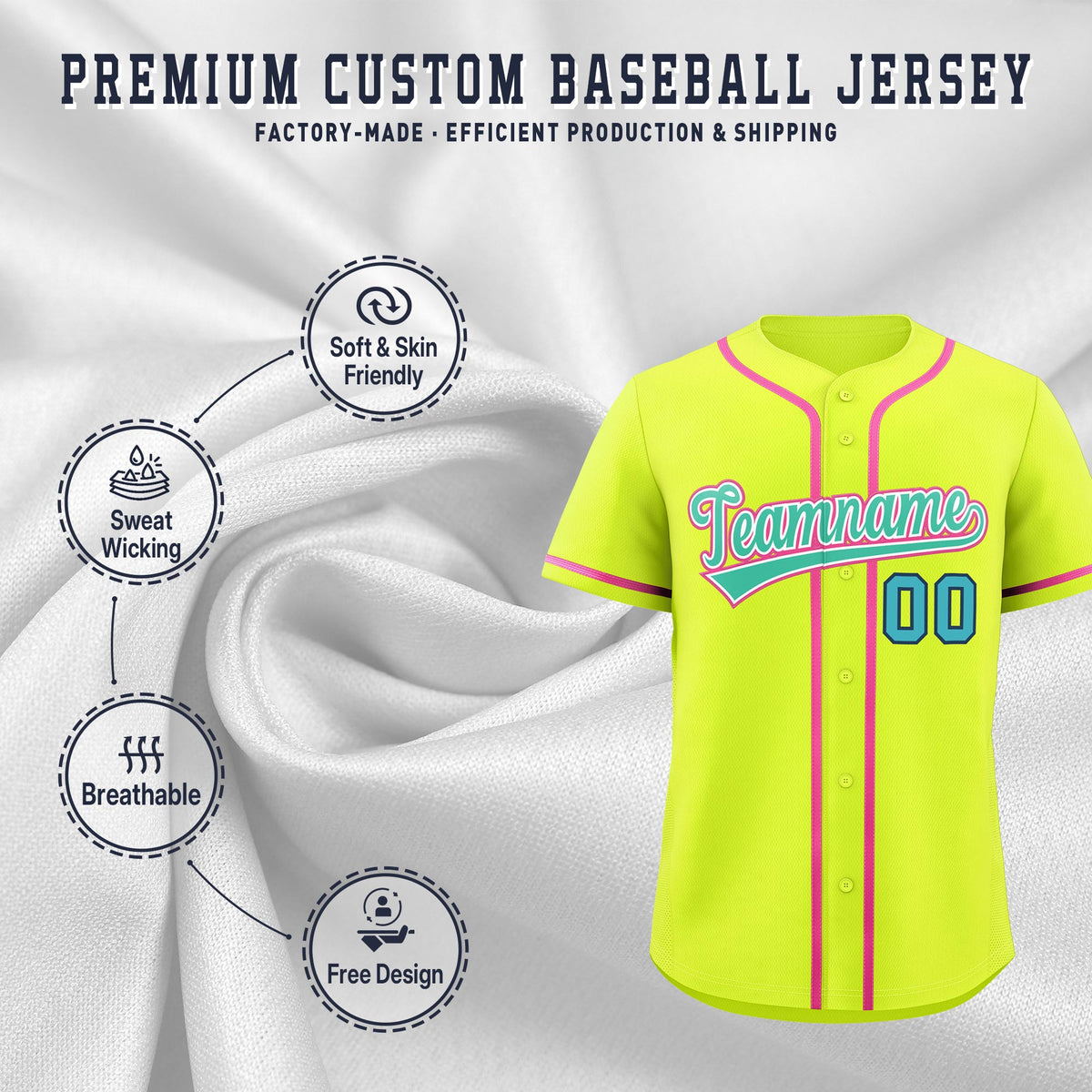 Custom Fluorescent Green Classic Style Stitched Sports Uniform Personalized For Teams Quick Dry Baseball Jersey| KXKSHOP
