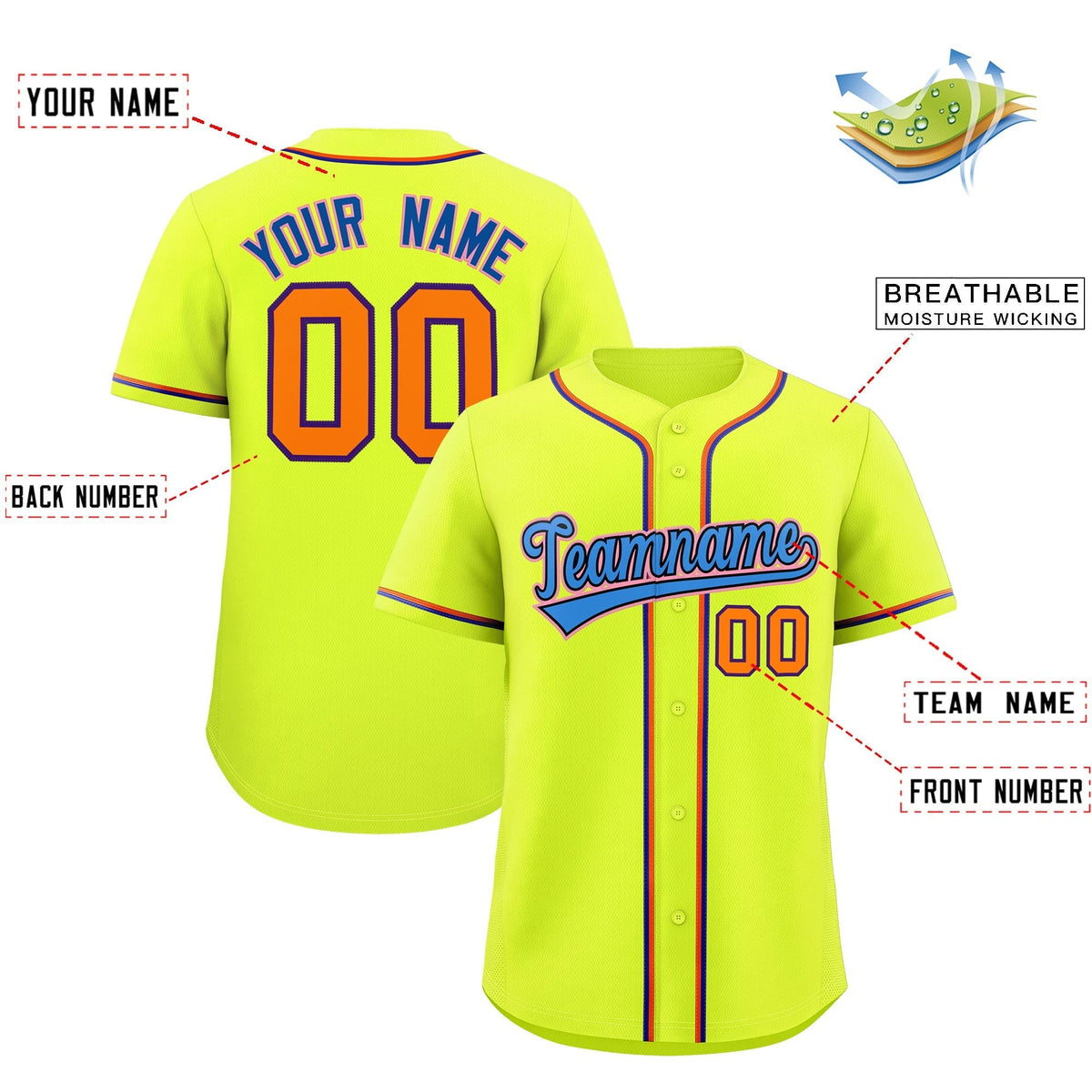 Custom Fluorescent Green Classic Style Stitched Sports Uniform Personalized For Teams Quick Dry Baseball Jersey| KXKSHOP