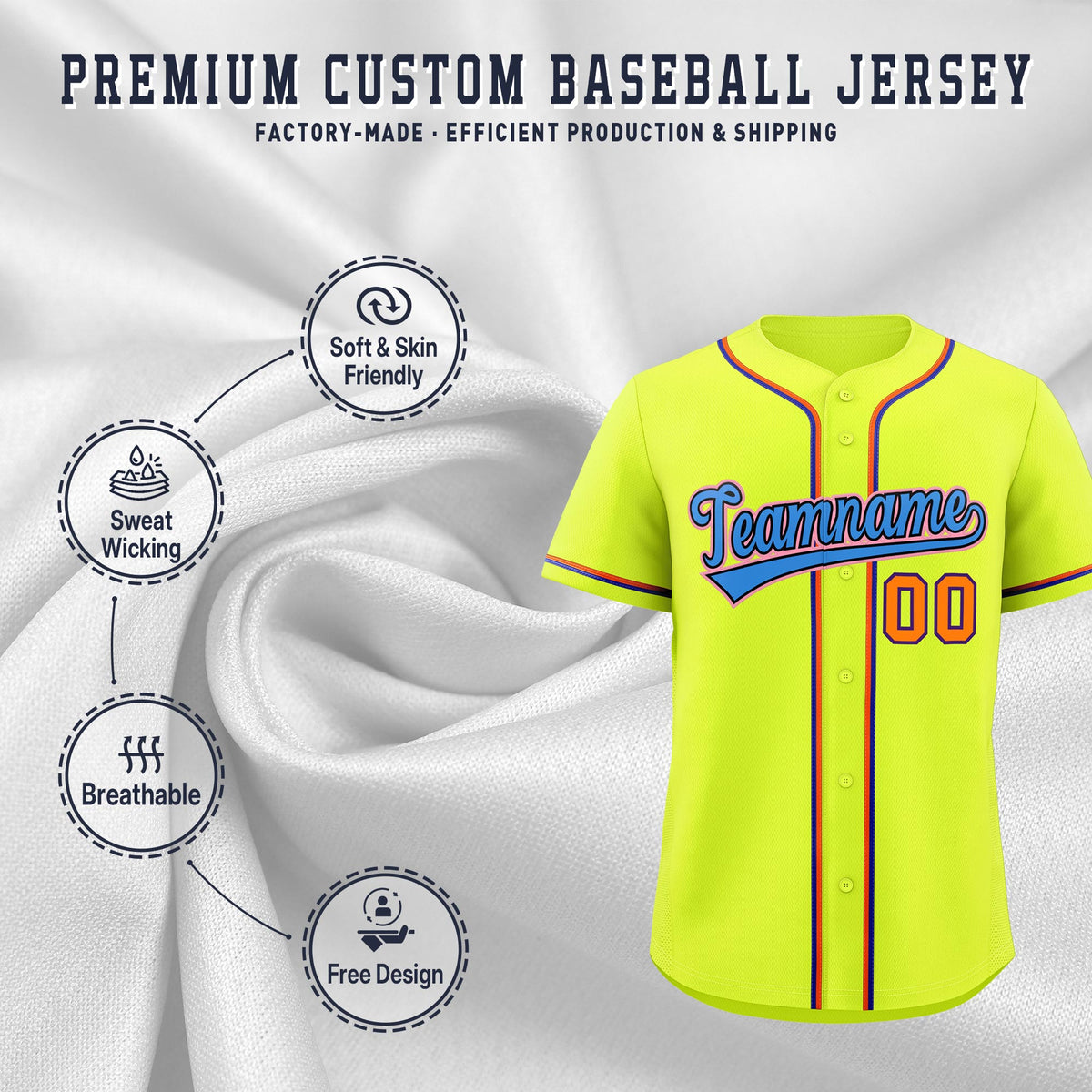 Custom Fluorescent Green Classic Style Stitched Sports Uniform Personalized For Teams Quick Dry Baseball Jersey| KXKSHOP