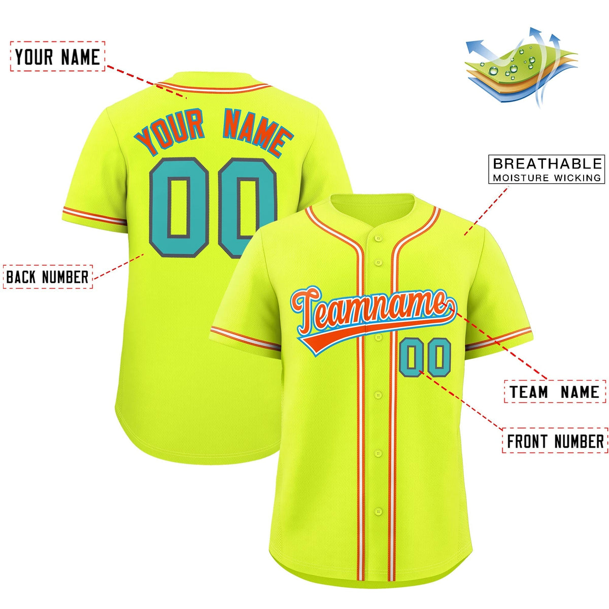 Custom Fluorescent Green Classic Style Stitched Sports Uniform Personalized For Teams Lightweight Baseball Jersey| KXKSHOP