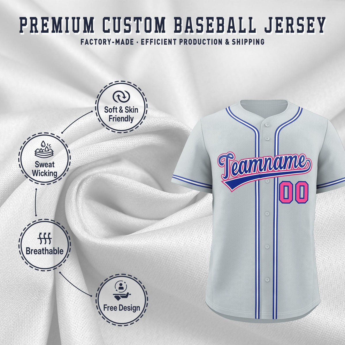 Custom Silver Classic Style Stitched Sports Uniform Personalized For Teams Lightweight Baseball Jersey| KXKSHOP