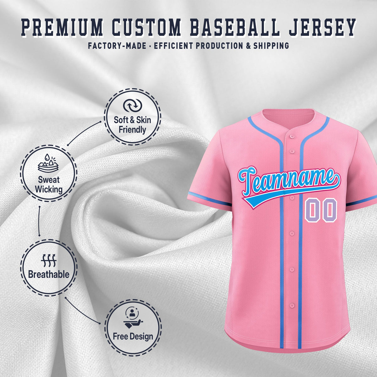 Custom Light Pink Classic Style Stitched Sports Uniform Personalized For Teams Quick Dry Baseball Jersey| KXKSHOP