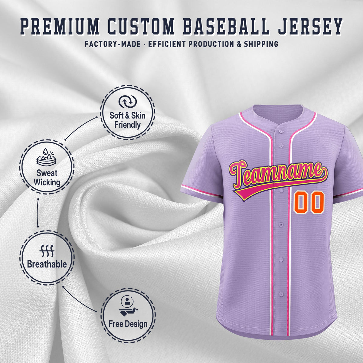 Custom Light Purple Classic Style Stitched Sports Uniform Personalized For Teams Lightweight Baseball Jersey| KXKSHOP