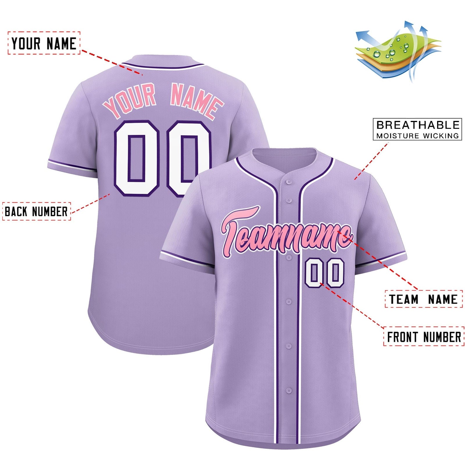 Custom Light Purple Classic Style Stitched Sports Uniform Personalized For Teams Lightweight Baseball Jersey| KXKSHOP