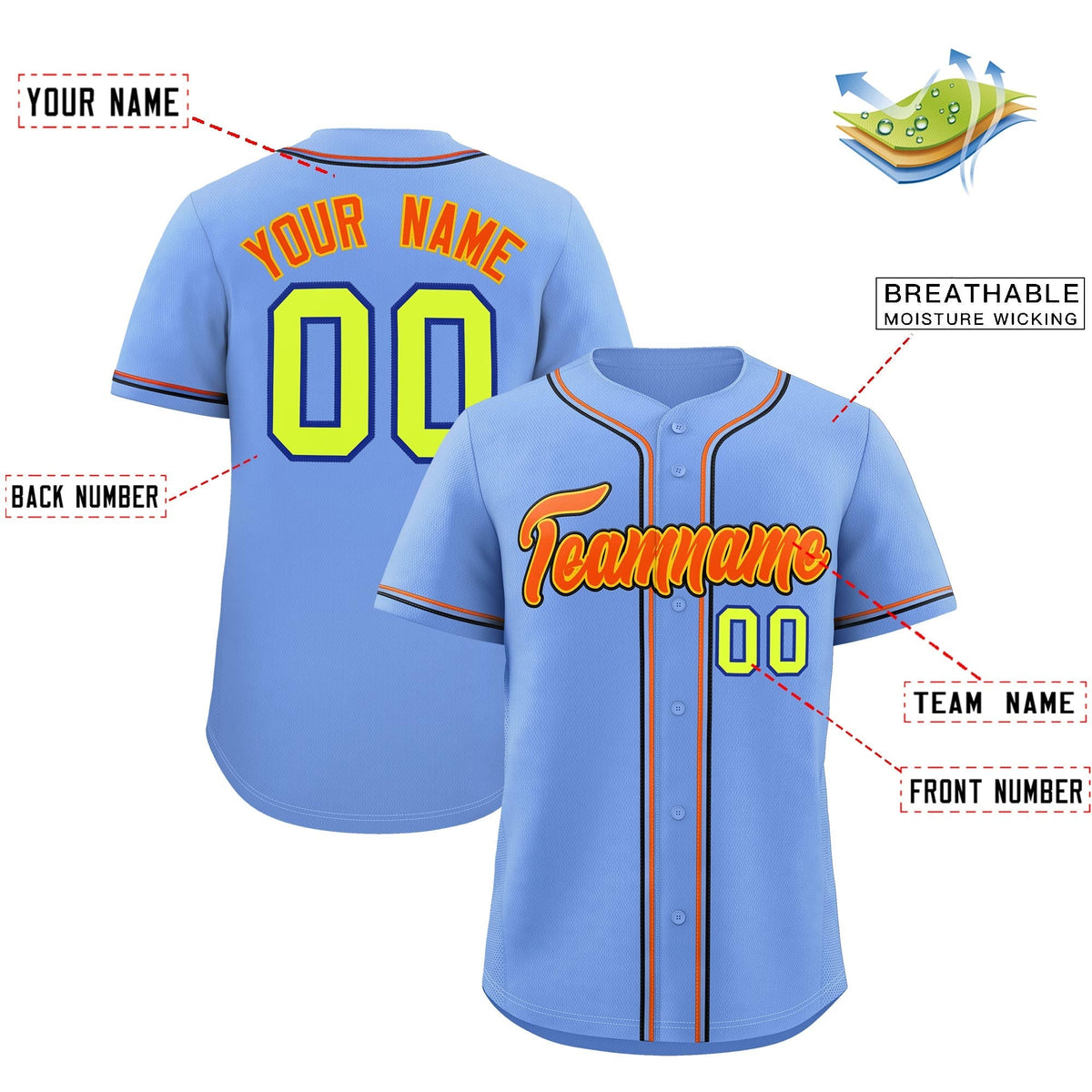 Custom Light Blue Classic Style Stitched Sports Uniform Personalized For Teams Lightweight Baseball Jersey| KXKSHOP
