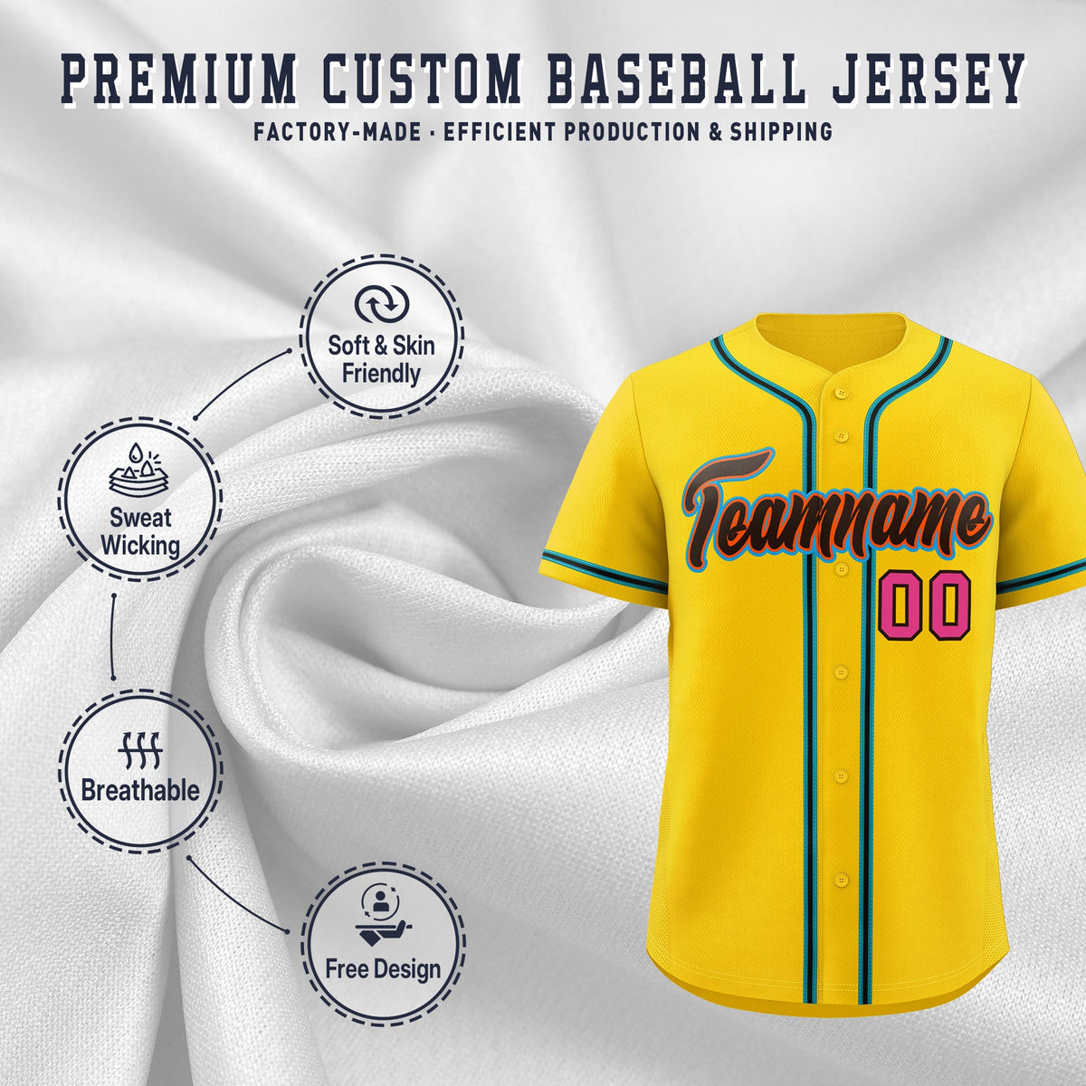 Custom Gold Classic Style Stitched Sports Uniform Personalized For Teams Quick Dry Baseball Jersey| KXKSHOP