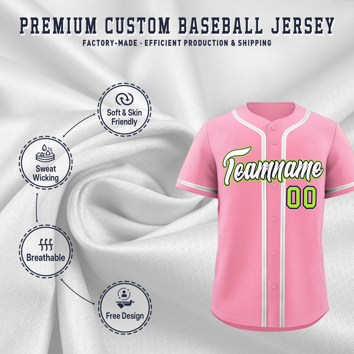 Custom Light Pink Classic Style Stitched Sports Uniform Personalized For Teams Quick Dry Baseball Jersey| KXKSHOP