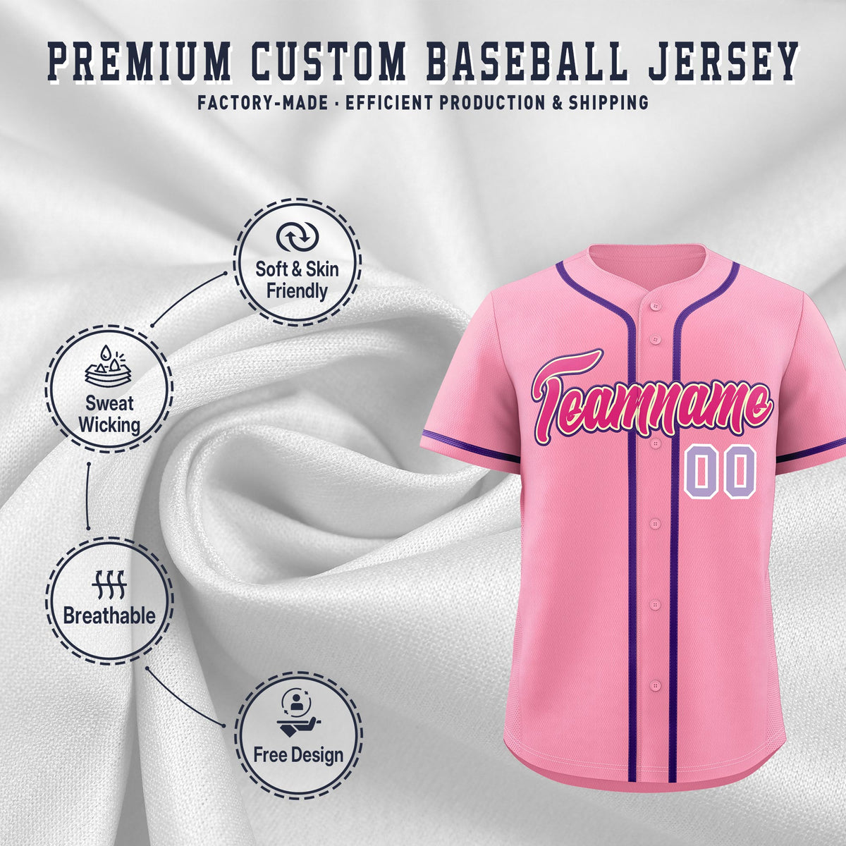Custom Light Pink Classic Style Stitched Sports Uniform Personalized For Teams Lightweight Baseball Jersey| KXKSHOP