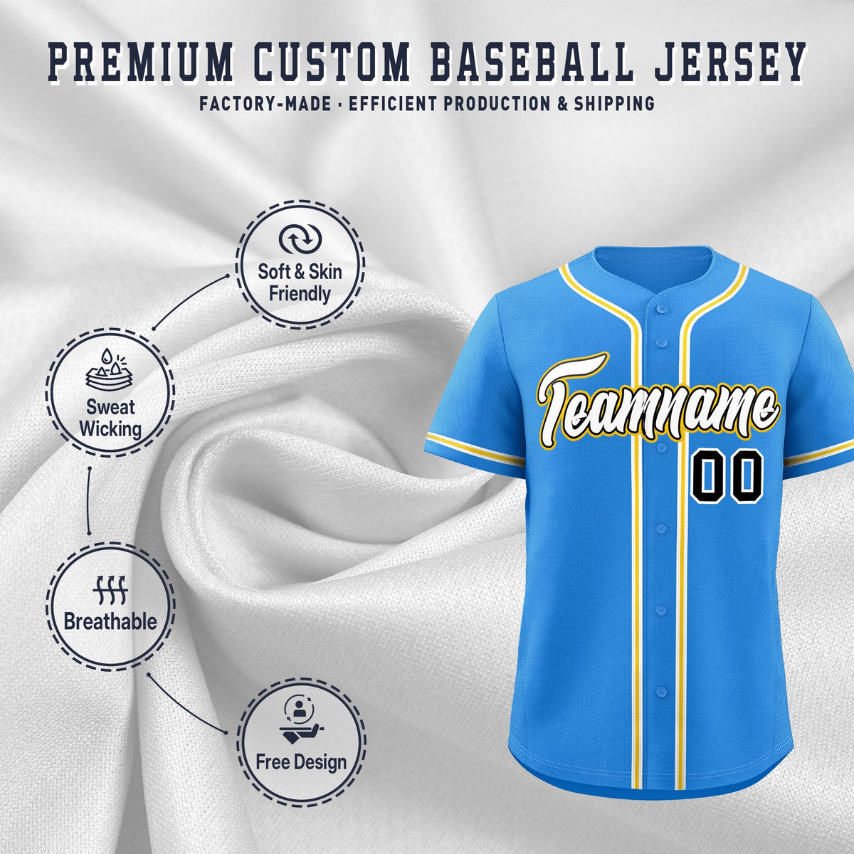 Custom Light Blue Classic Style Stitched Sports Uniform Personalized For Teams Lightweight Baseball Jersey| KXKSHOP