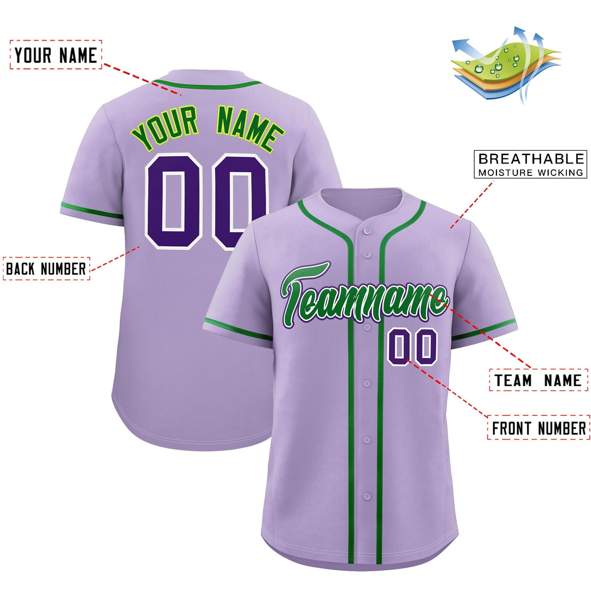 Custom Light Purple Classic Style Stitched Sports Uniform Personalized For Teams Quick Dry Baseball Jersey| KXKSHOP