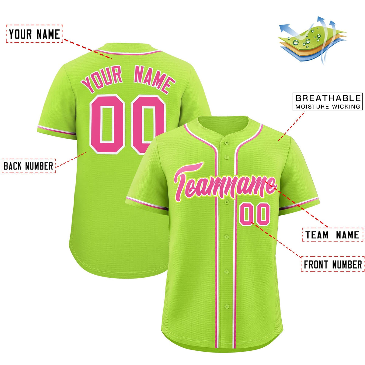 Custom Neon Green Classic Style Stitched Sports Uniform Personalized For Teams Quick Dry Baseball Jersey| KXKSHOP