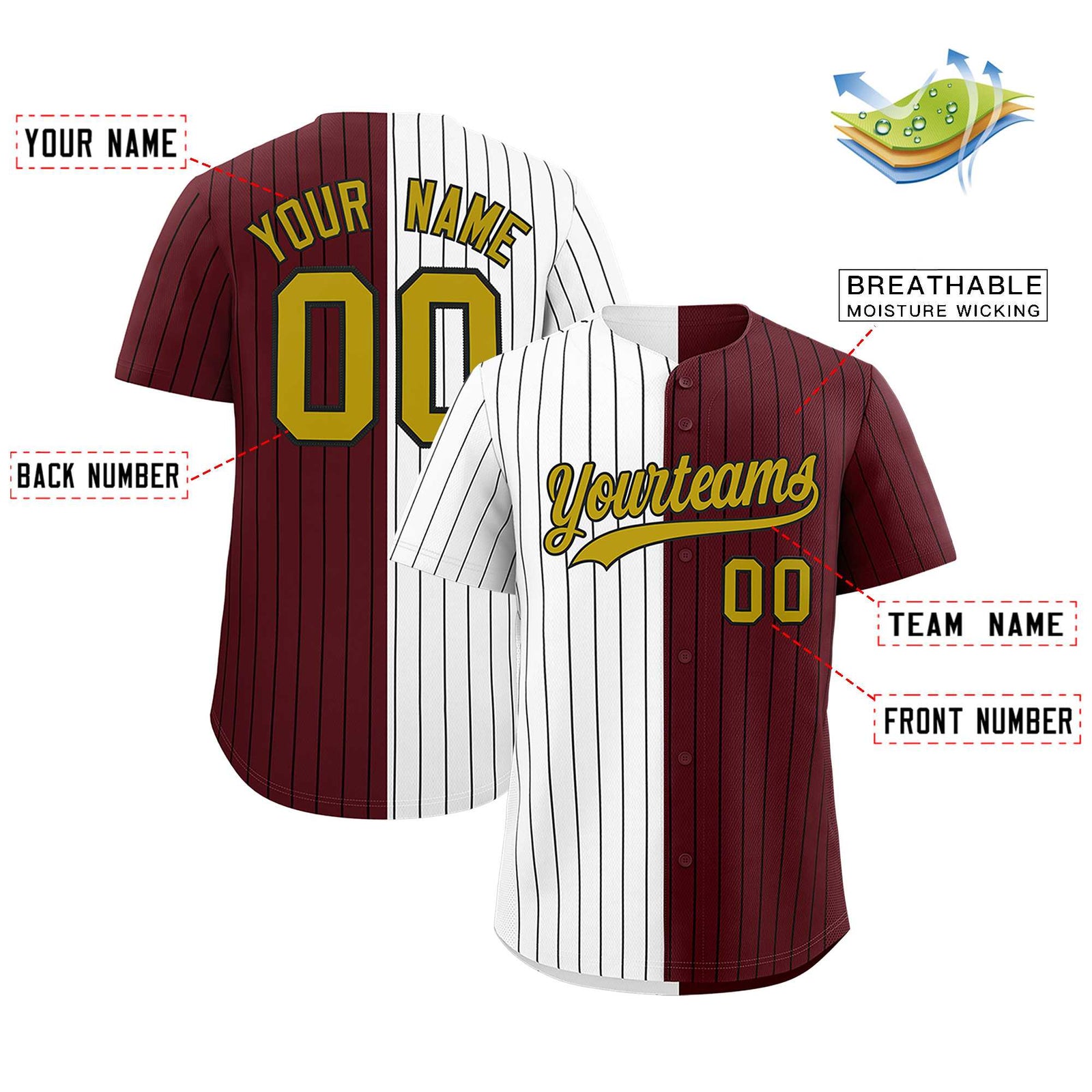 Custom White Burgundy Two Tone Striped Fashion Authentic Baseball Jersey