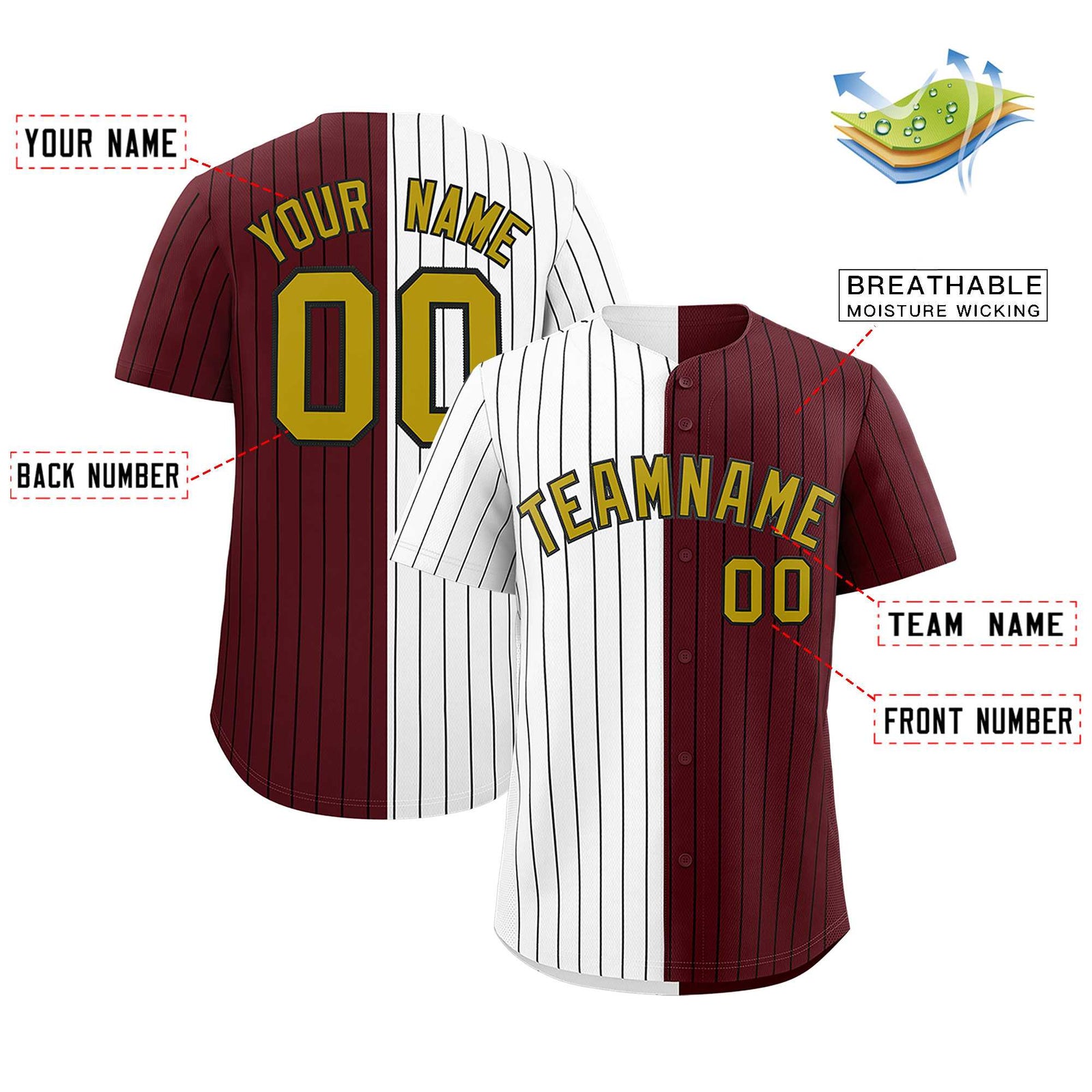 Custom White Burgundy Two Tone Striped Fashion Authentic Baseball Jersey
