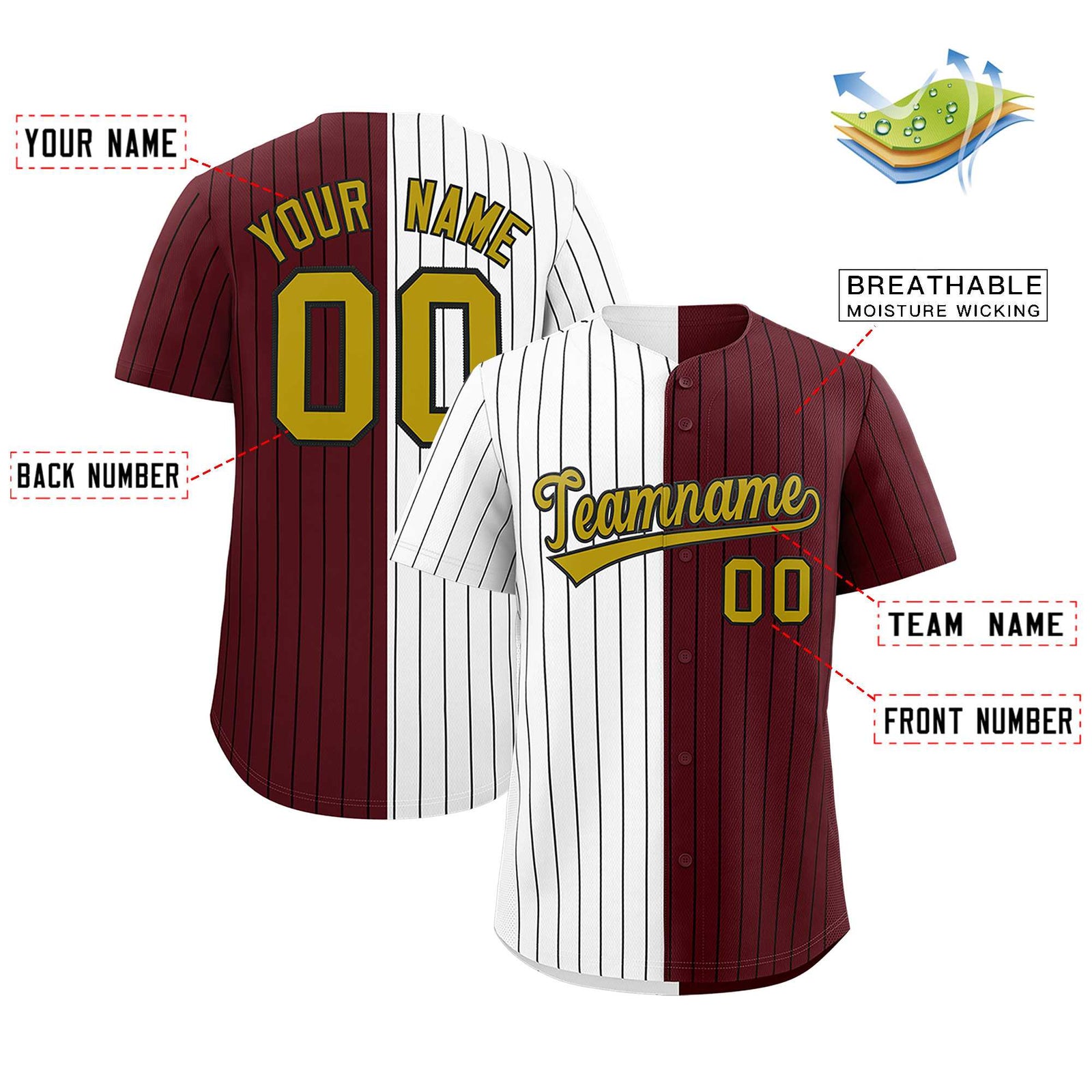 Custom White Burgundy Two Tone Striped Fashion Authentic Baseball Jersey
