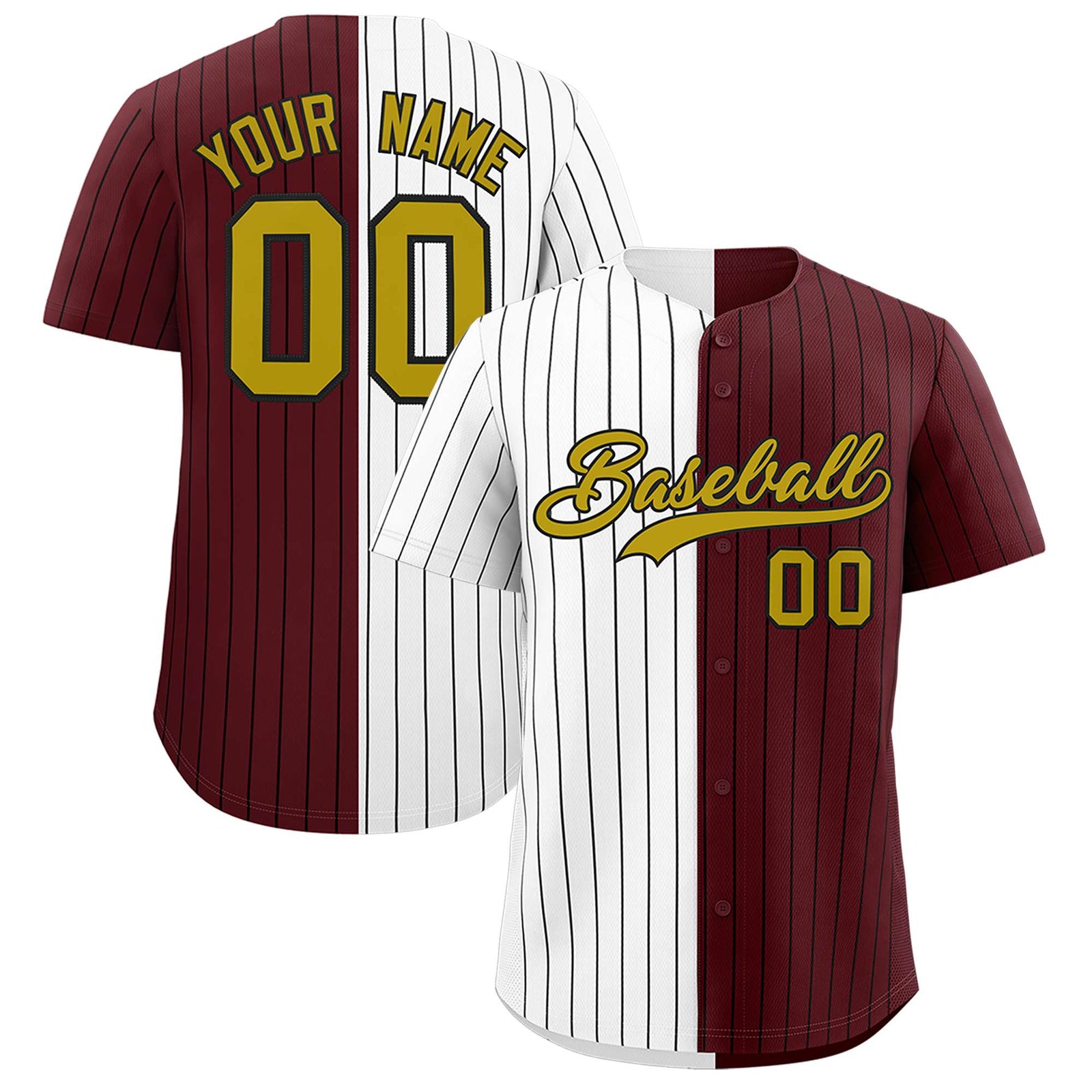 Custom White Burgundy Two Tone Striped Fashion Authentic Baseball Jersey