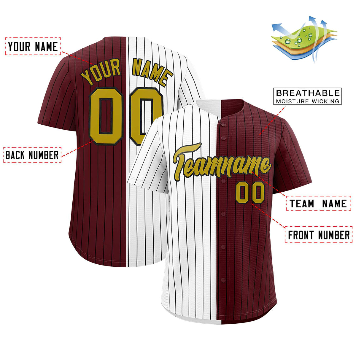 Custom White Burgundy Two Tone Striped Fashion Authentic Baseball Jersey