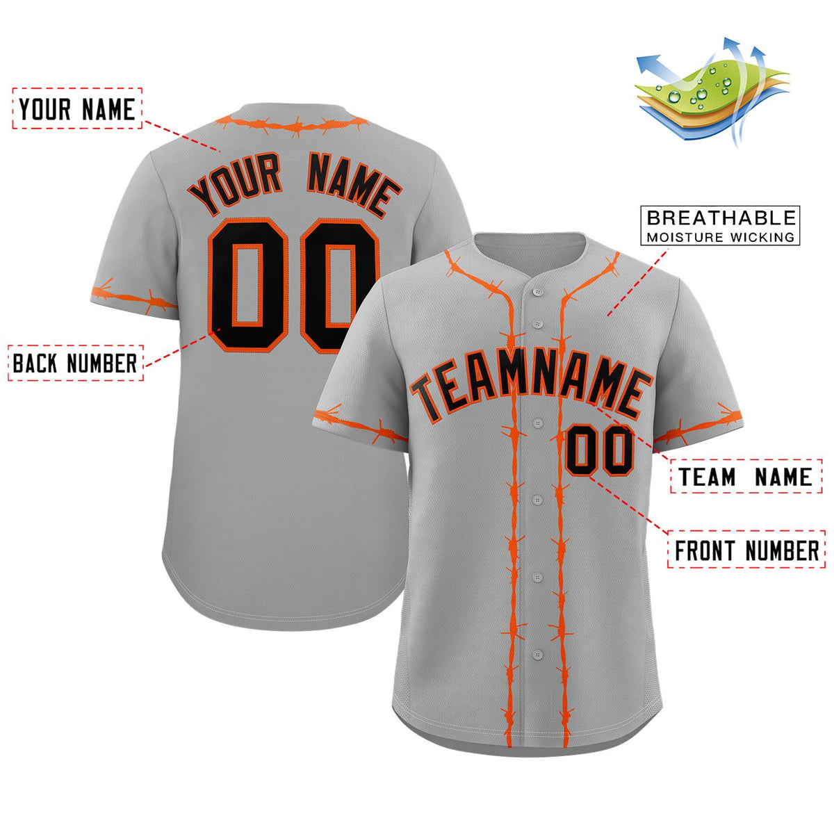 Custom Gray Orange Thorns Ribbed Classic Style Authentic Baseball Jersey