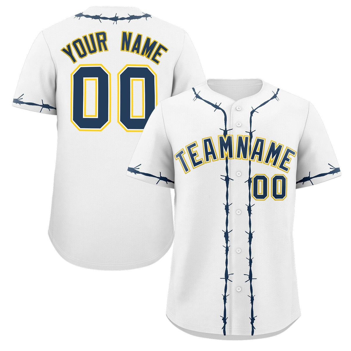Custom White Navy Blue Thorns Ribbed Classic Style Authentic Baseball Jersey