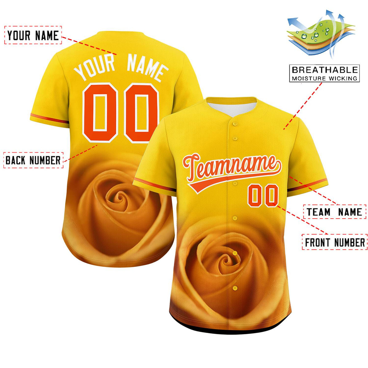 Custom Gold Personalized 3D Flower Design Authentic Baseball Jersey