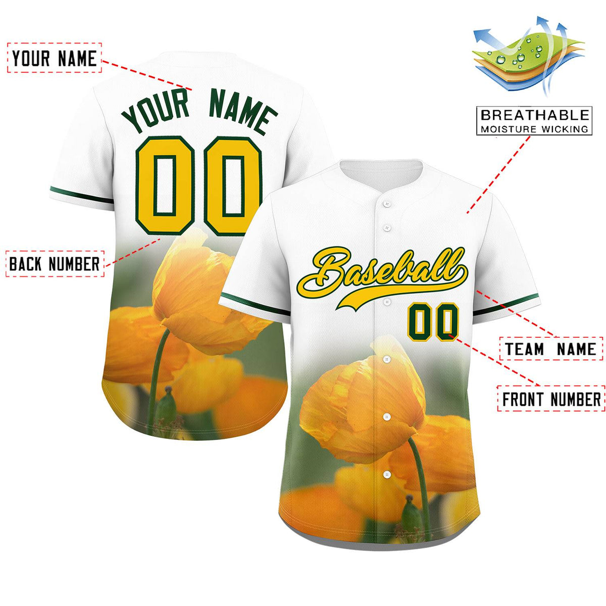 Custom White Personalized 3D Flower Design Authentic Baseball Jersey