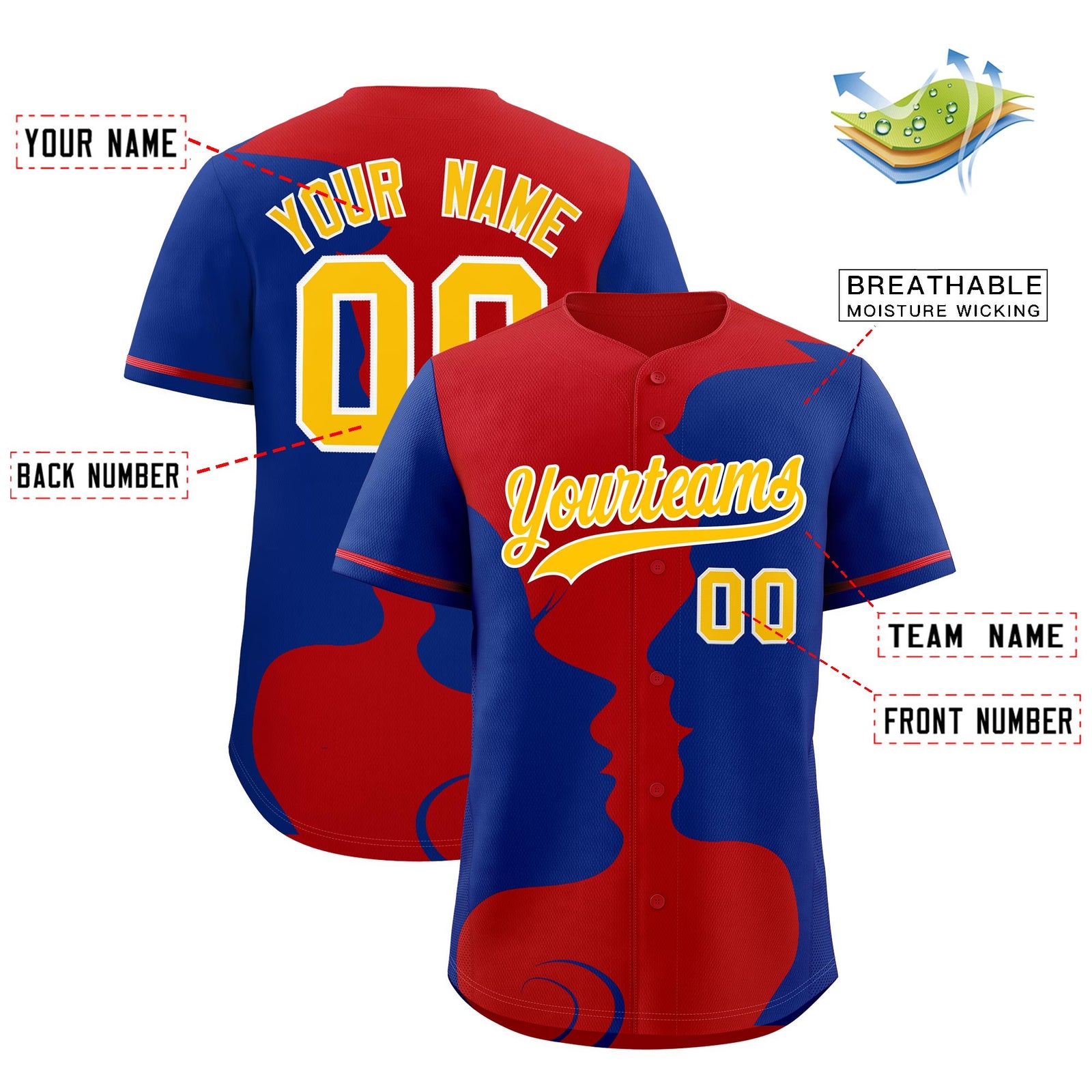 Custom Red Royal Silhouettes of Loving Couple Valentine's Day Baseball Jersey| KXKSHOP