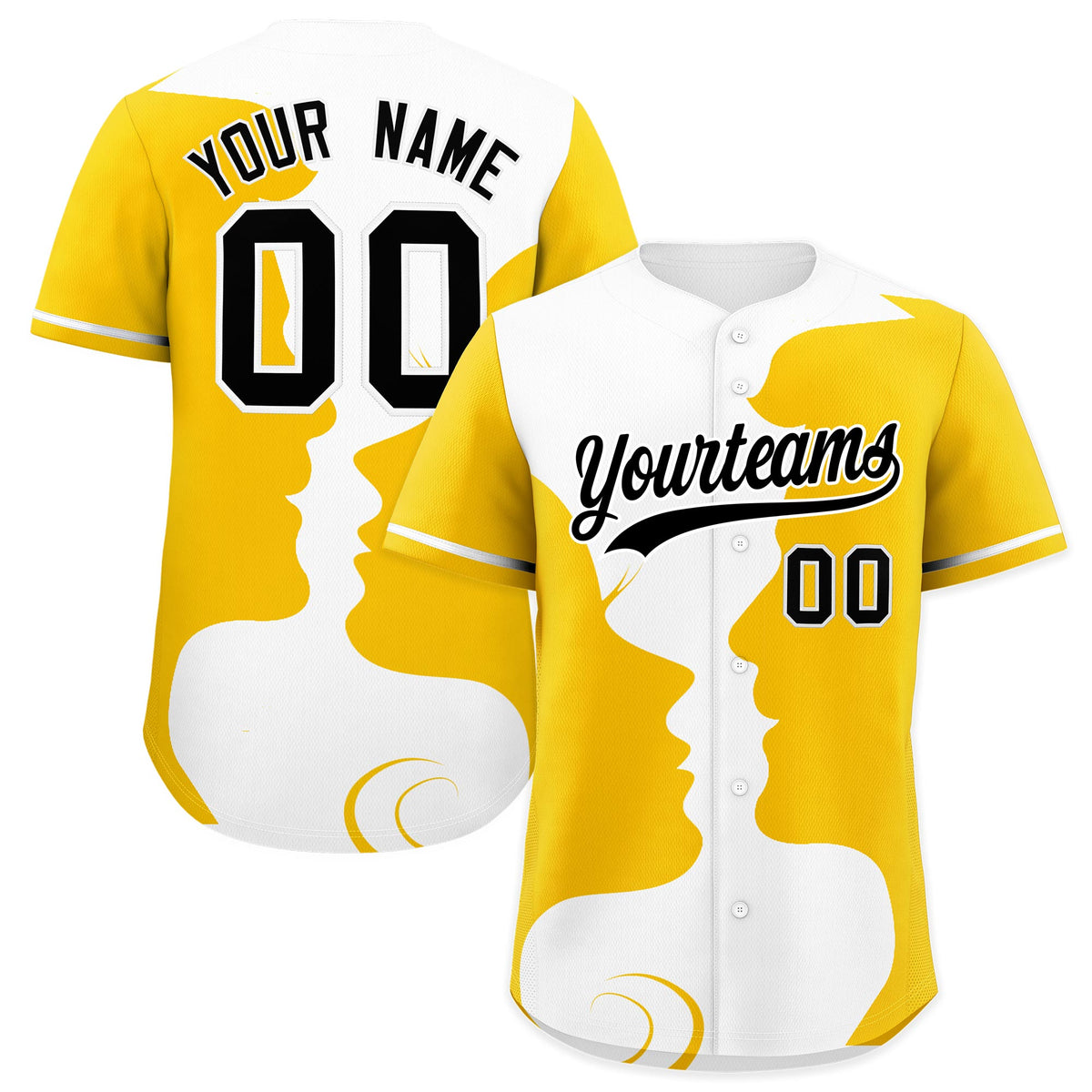 Custom White Gold Silhouettes of Loving Couple Valentine's Day Baseball Jersey| KXKSHOP