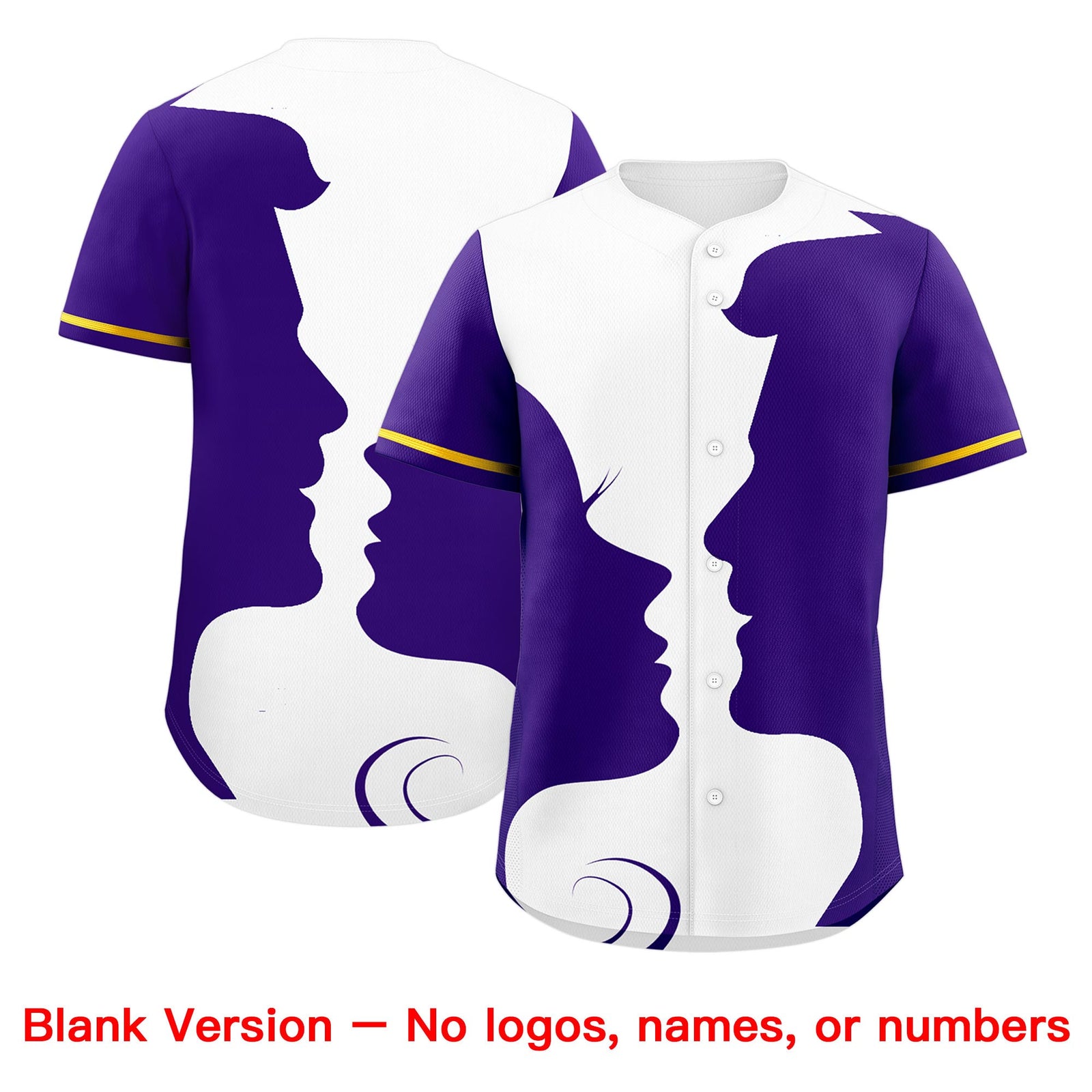 Custom Gold Purple White Silhouettes of Loving Couple Valentine's Day Baseball Jersey| KXKSHOP