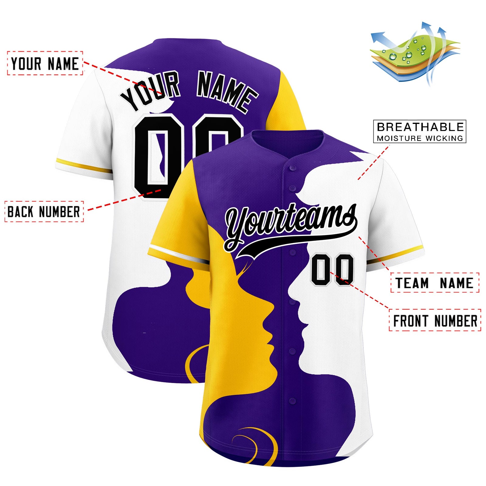 Custom Gold White Silhouettes of Loving Couple Valentine's Day Baseball Jersey| KXKSHOP