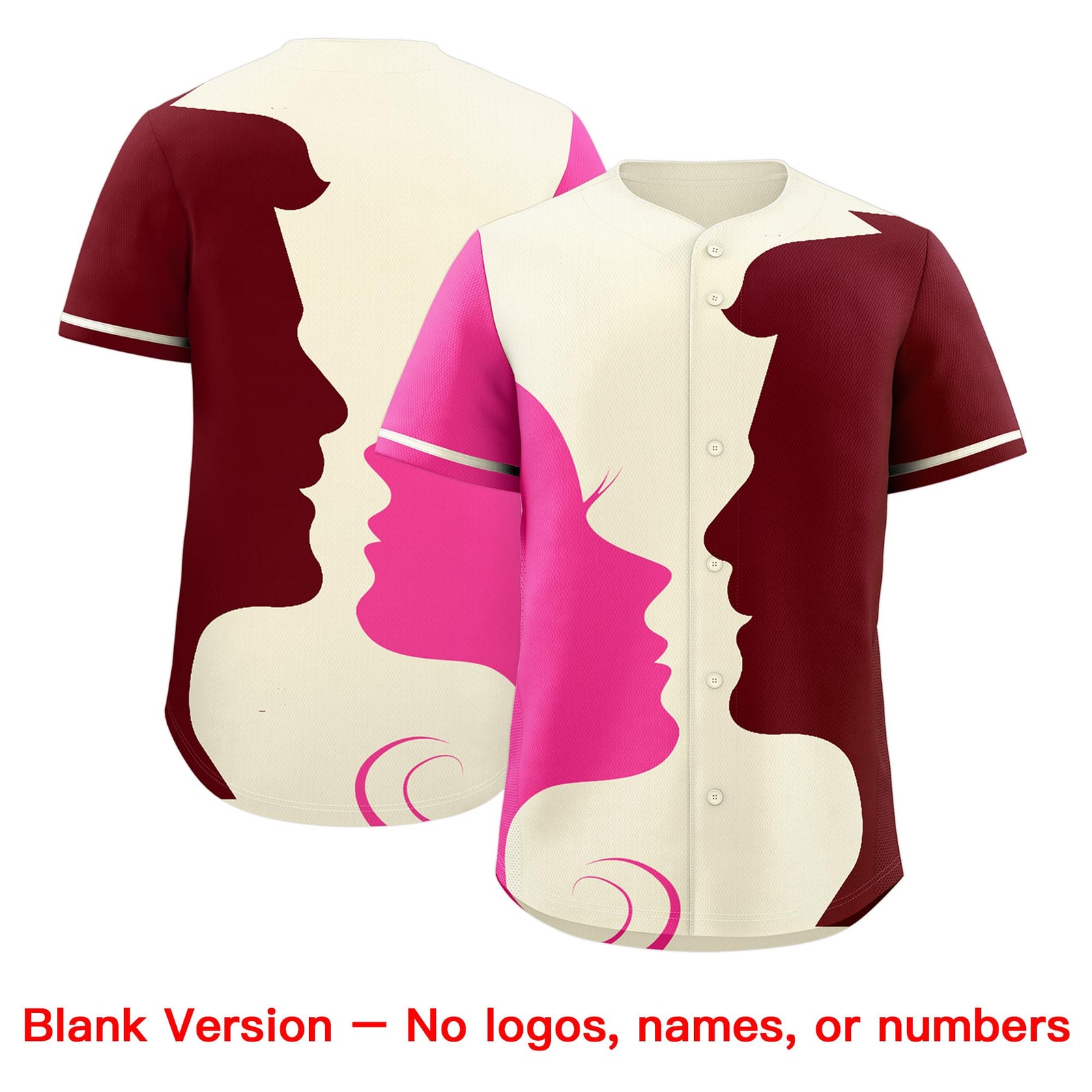 Custom Cream Crimson Rose Red Silhouettes of Loving Couple Valentine's Day Baseball Jersey| KXKSHOP