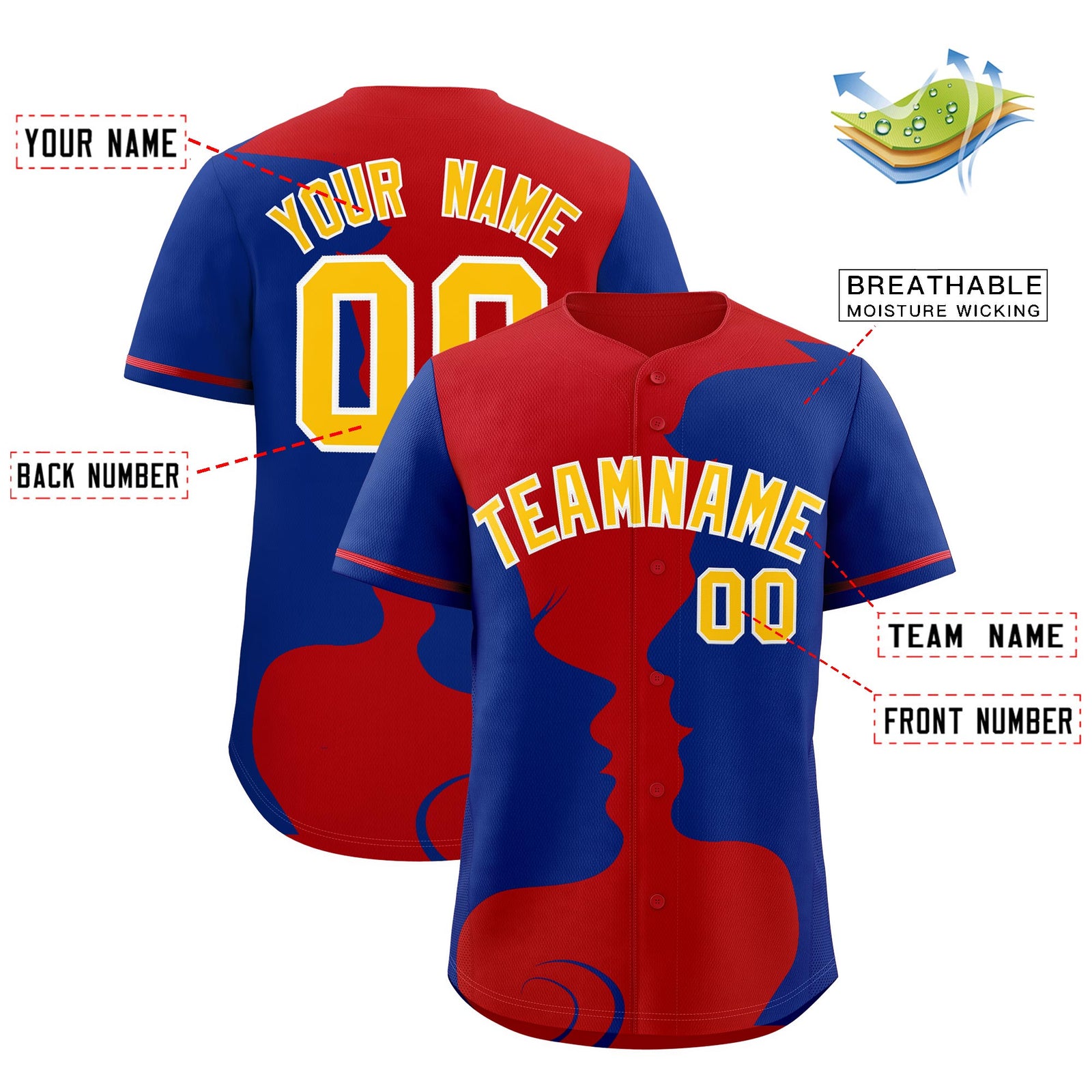 Custom Red Royal Silhouettes of Loving Couple Valentine's Day Baseball Jersey| KXKSHOP