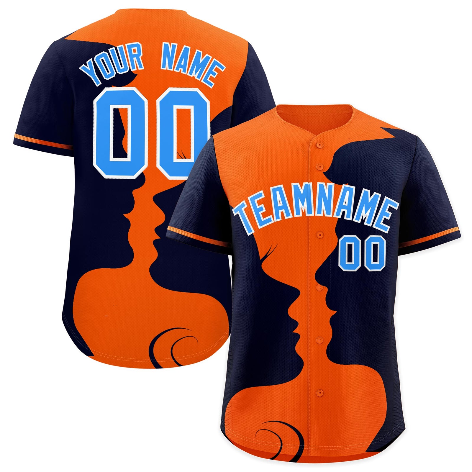 Custom Orange Navy Silhouettes of Loving Couple Valentine's Day Baseball Jersey| KXKSHOP