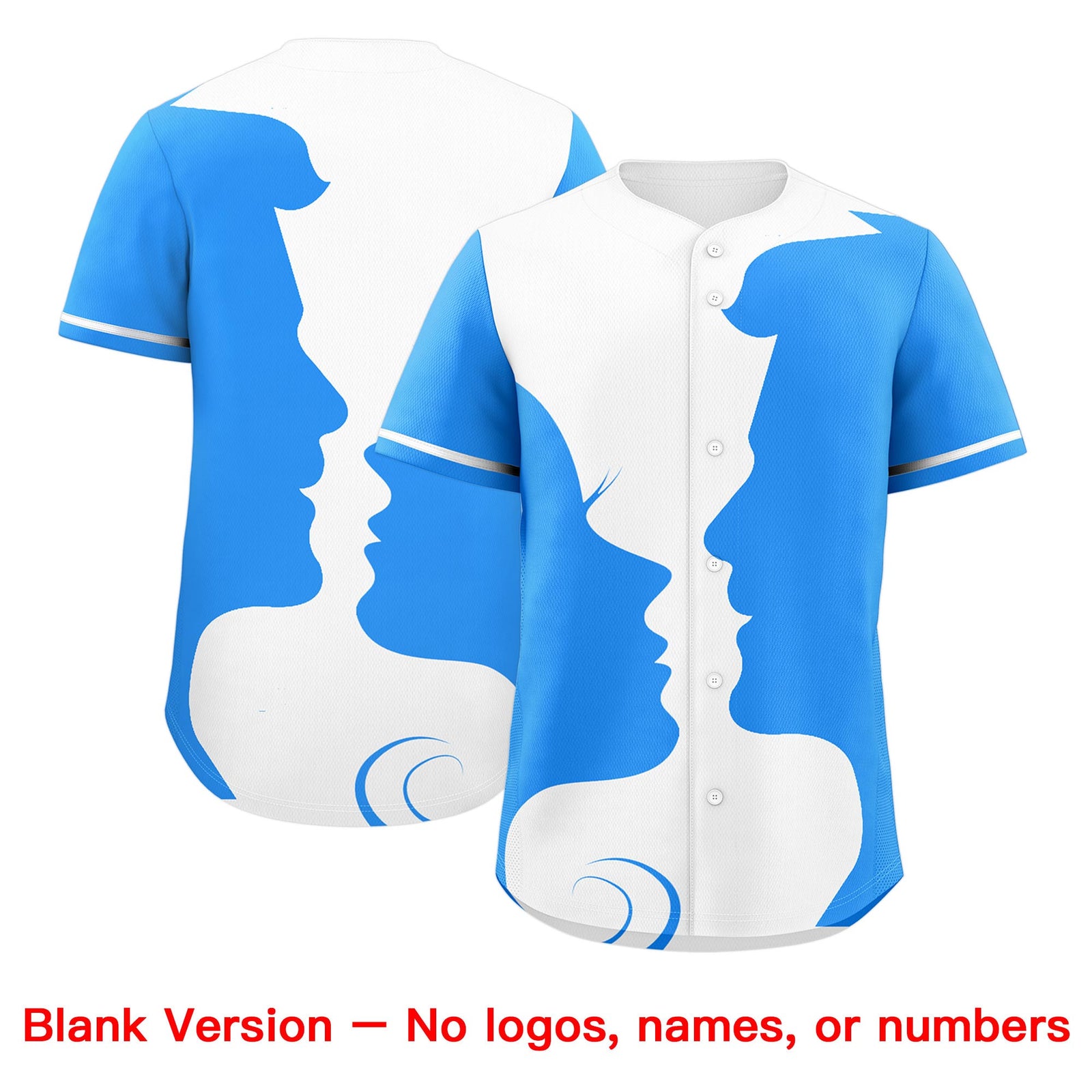 Custom White Powder Blue Silhouettes of Loving Couple Valentine's Day Baseball Jersey| KXKSHOP