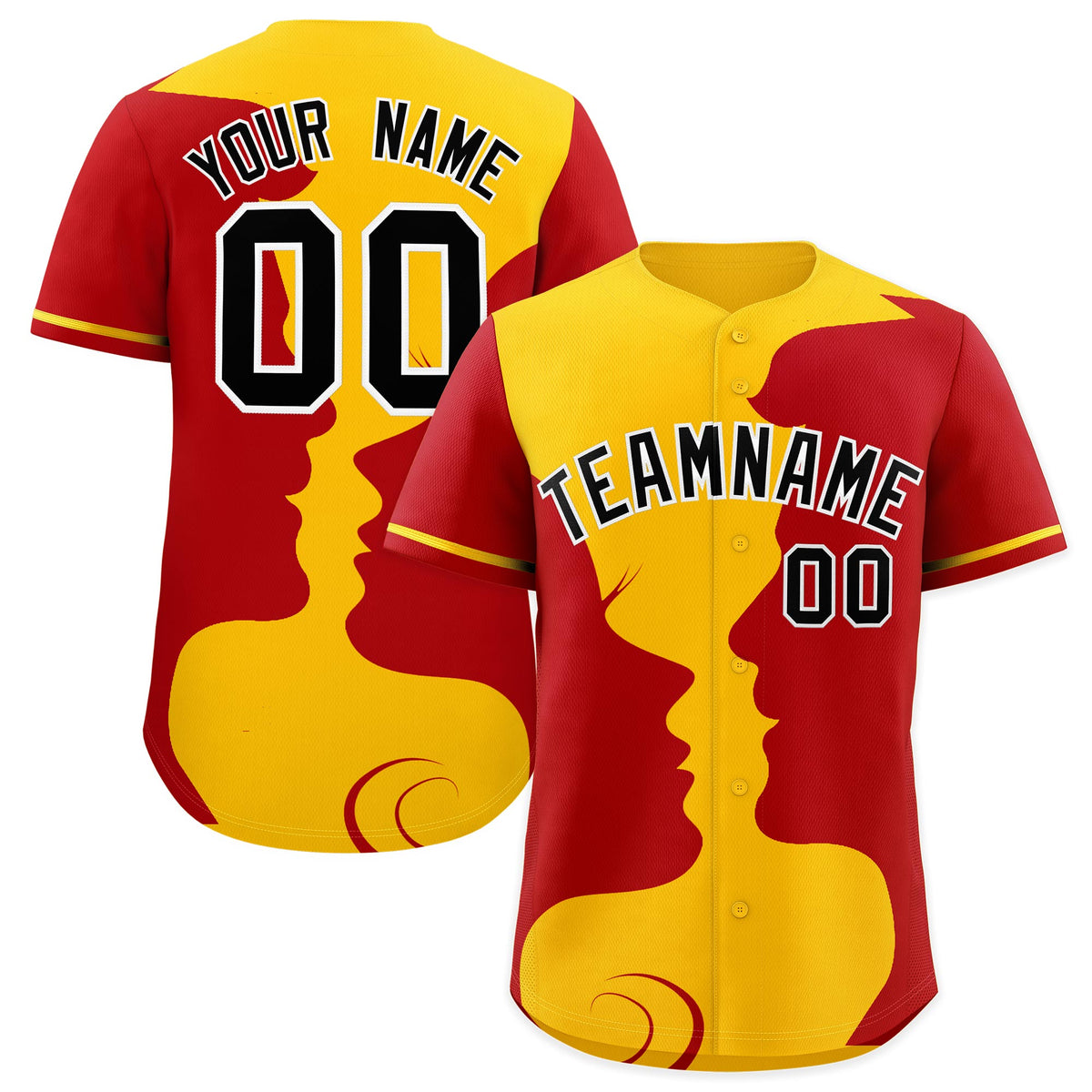 Custom Red Gold Black Silhouettes of Loving Couple Valentine's Day Baseball Jersey| KXKSHOP