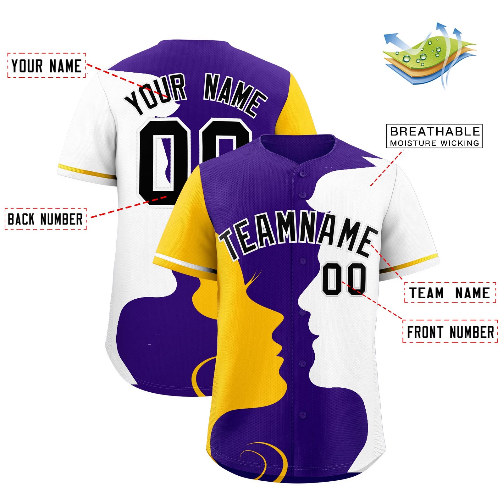 Custom Gold White Silhouettes of Loving Couple Valentine's Day Baseball Jersey| KXKSHOP