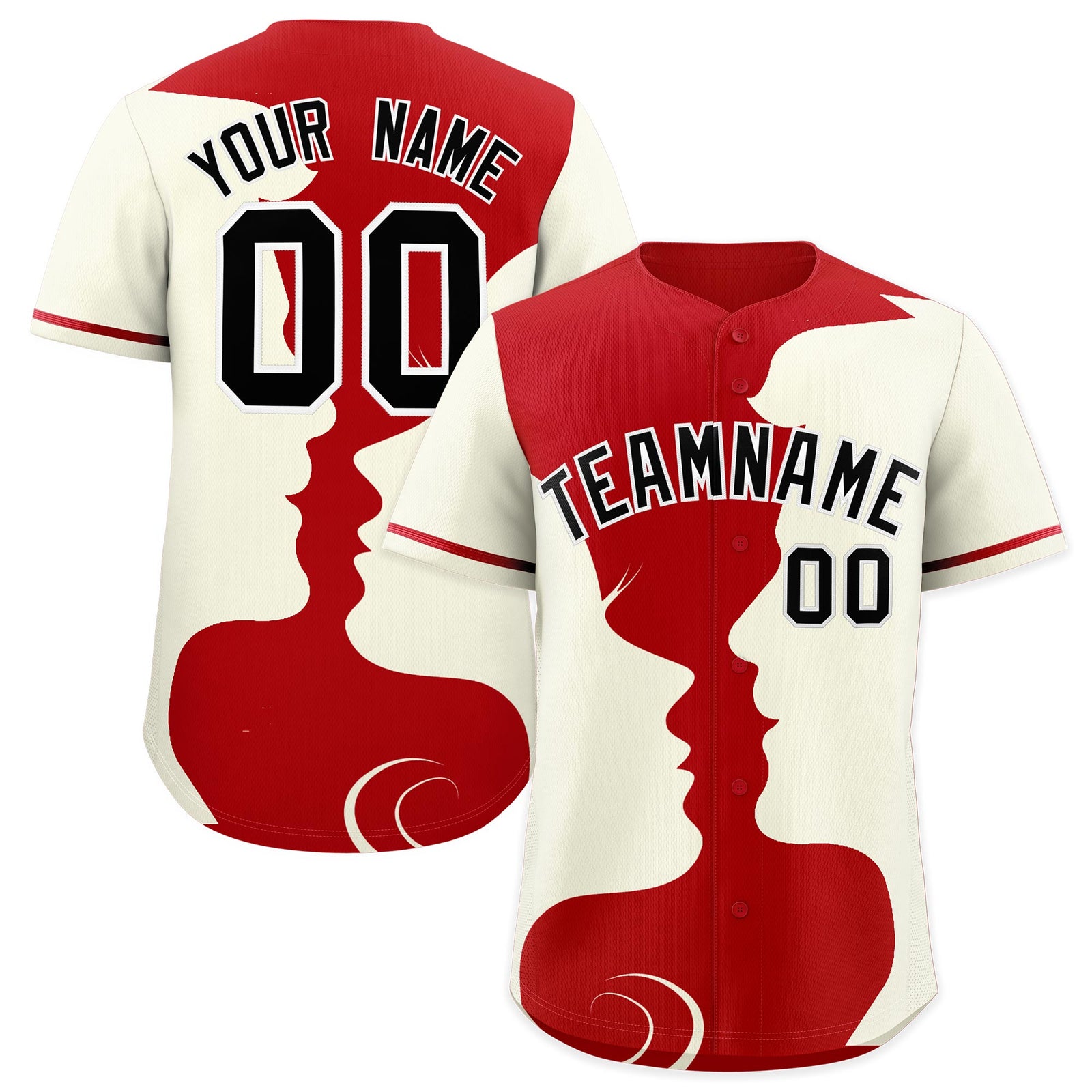 Custom Red Cream Silhouettes of Loving Couple Valentine's Day Baseball Jersey| KXKSHOP