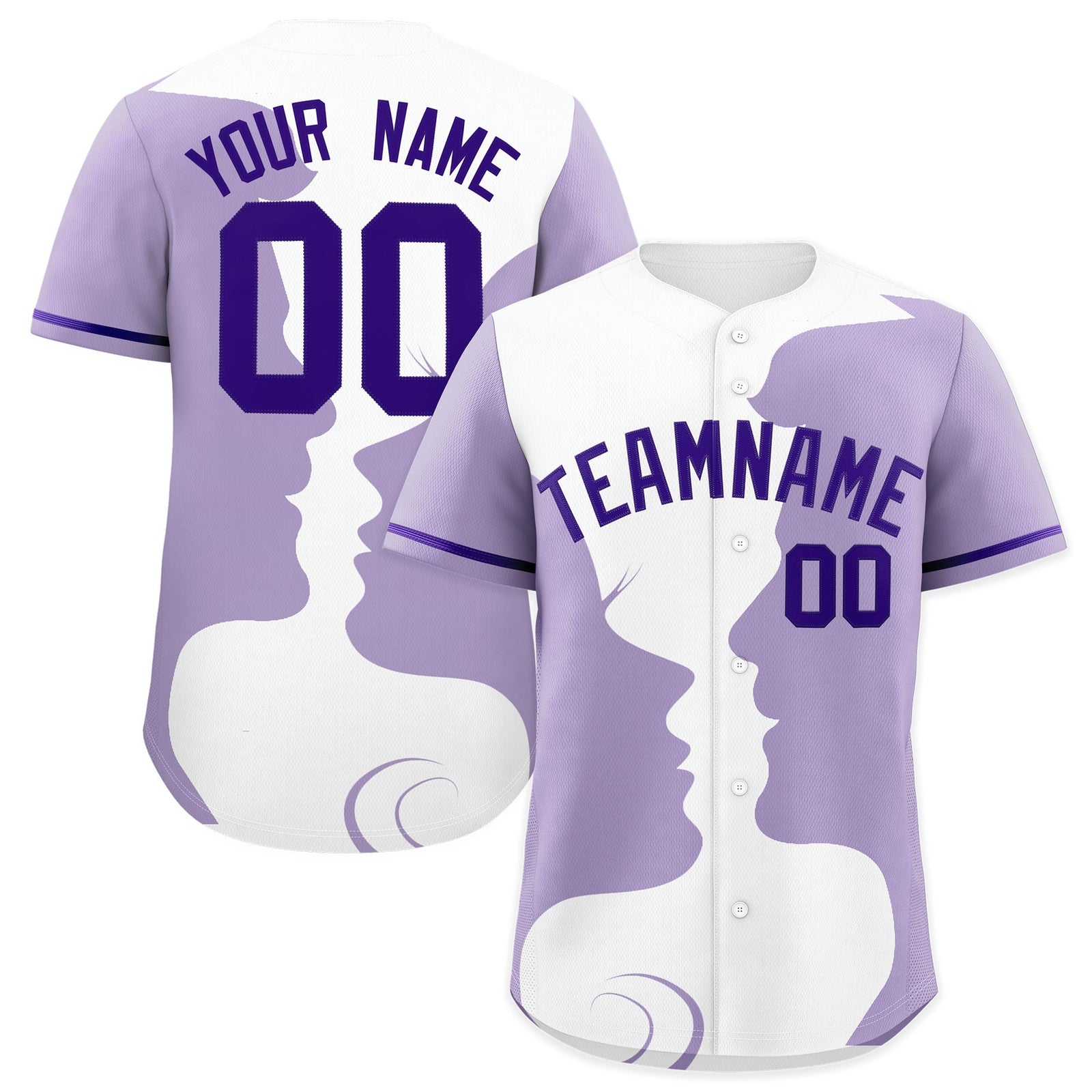 Custom Purple White Light Purple Silhouettes of Loving Couple Valentine's Day Baseball Jersey| KXKSHOP