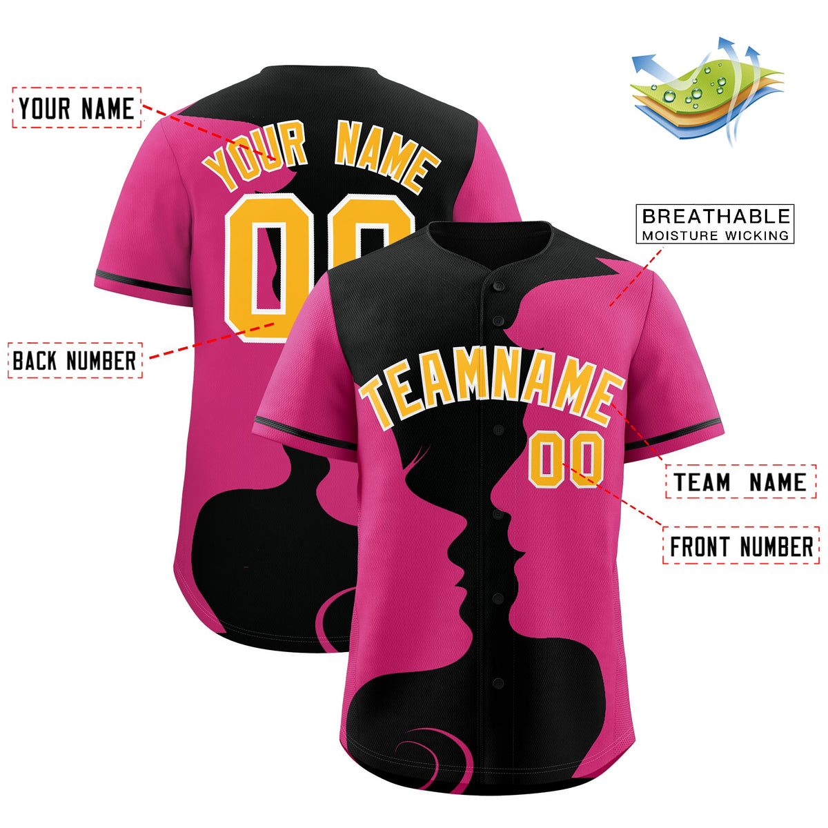 Custom Black Rose Red Silhouettes of Loving Couple Valentine's Day Baseball Jersey| KXKSHOP