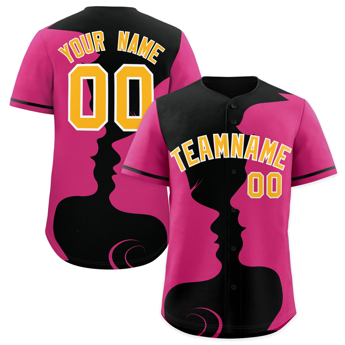 Custom Black Rose Red Silhouettes of Loving Couple Valentine's Day Baseball Jersey| KXKSHOP