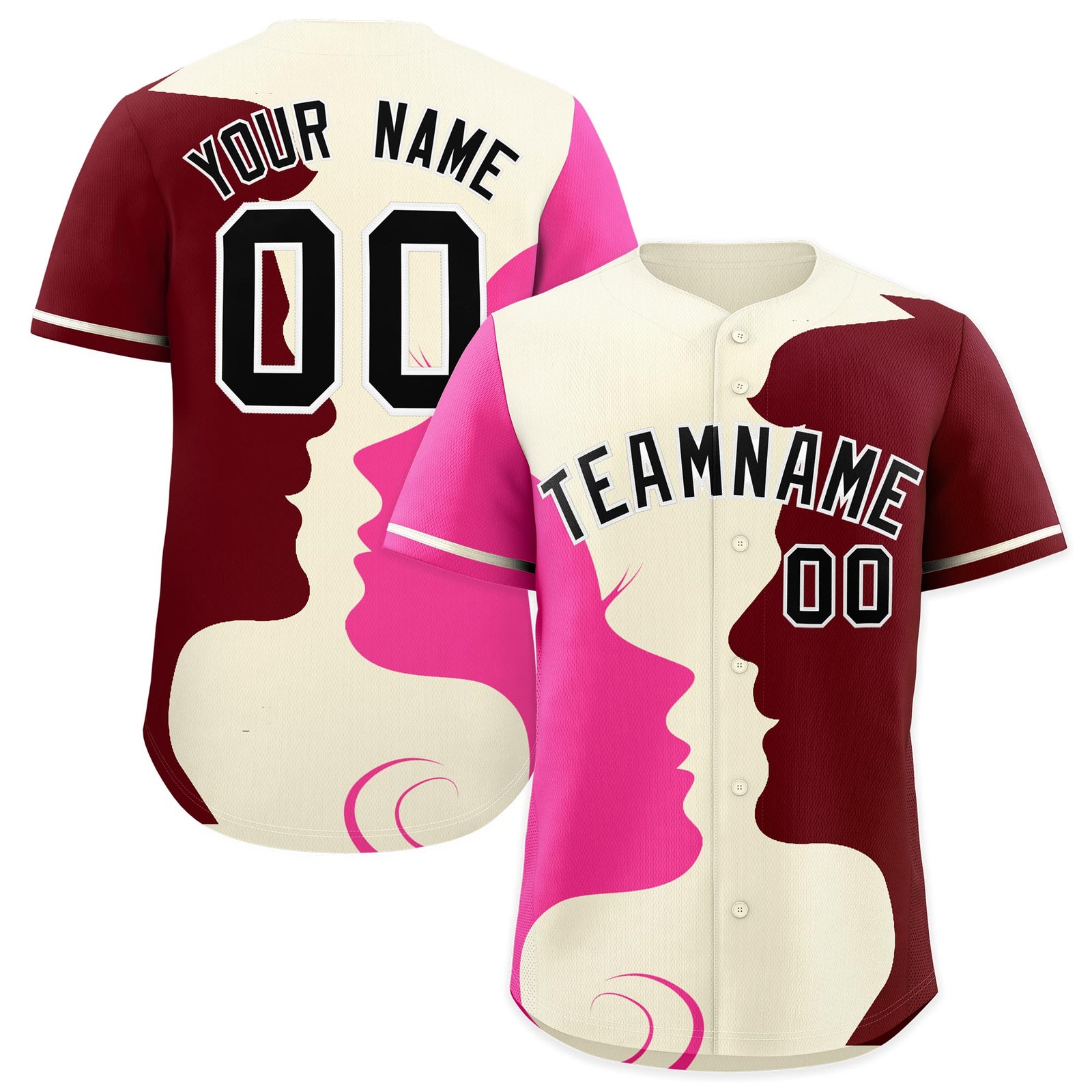 Custom Cream Crimson Rose Red Silhouettes of Loving Couple Valentine's Day Baseball Jersey| KXKSHOP