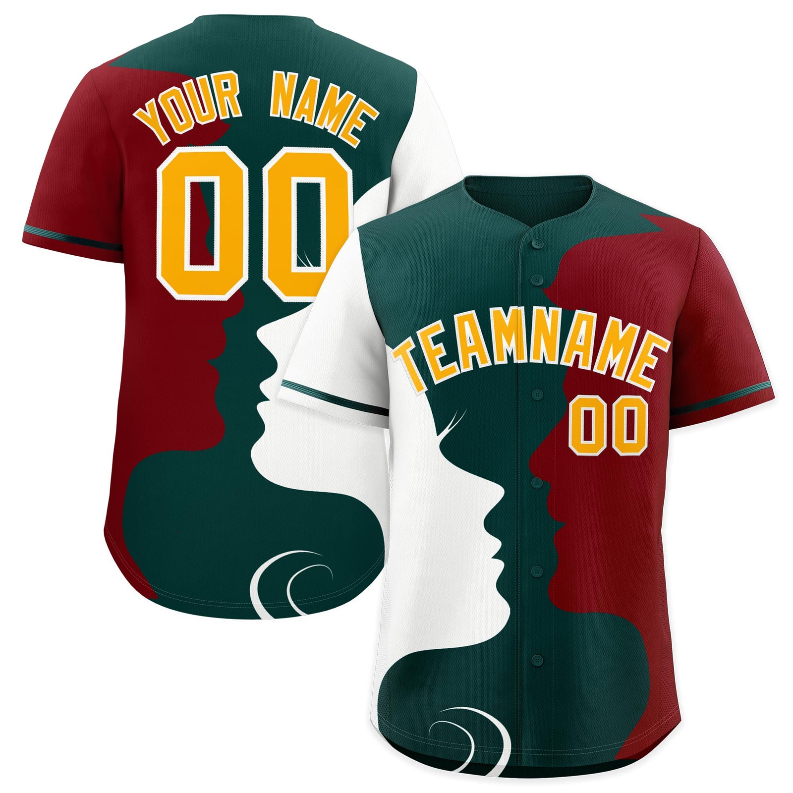 Custom Teal White Crimson Silhouettes of Loving Couple Valentine's Day Baseball Jersey| KXKSHOP